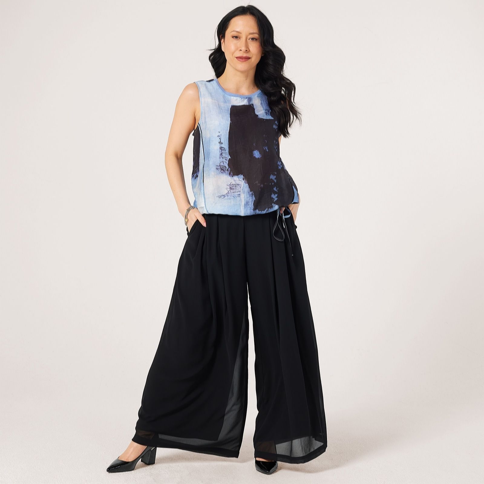 Marlawynne Black Collection Chiffon Pleated Petite Trousers