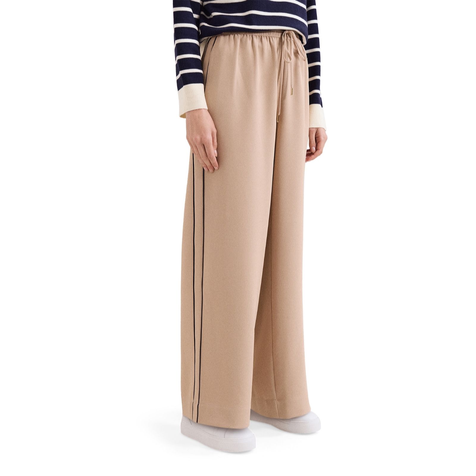 Phase Eight Women's Wide Leg Stripe Detail Skye Trousers in Light Beige | Size: 18