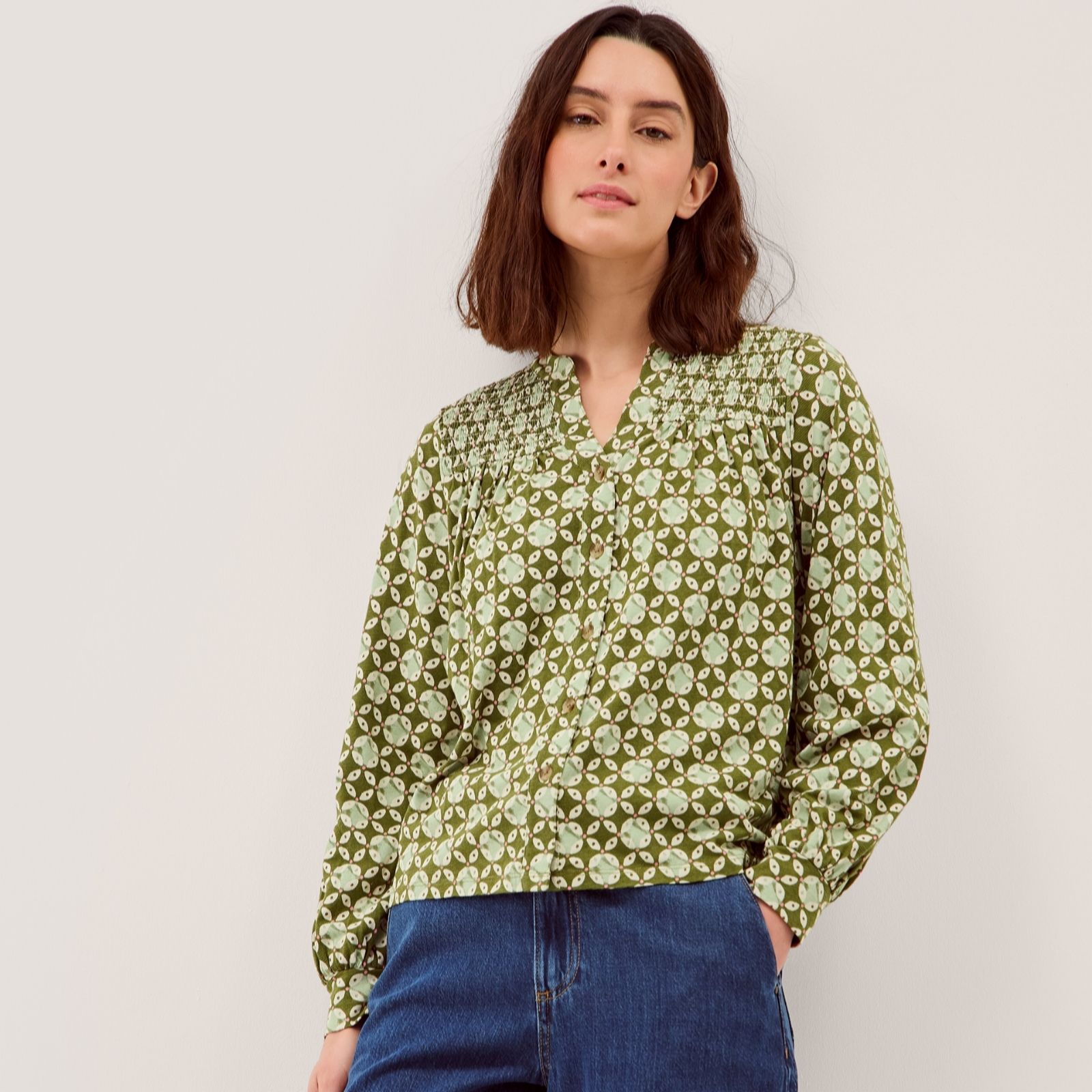 Monsoon Khaki Kalani Geo Jersey Blouse
