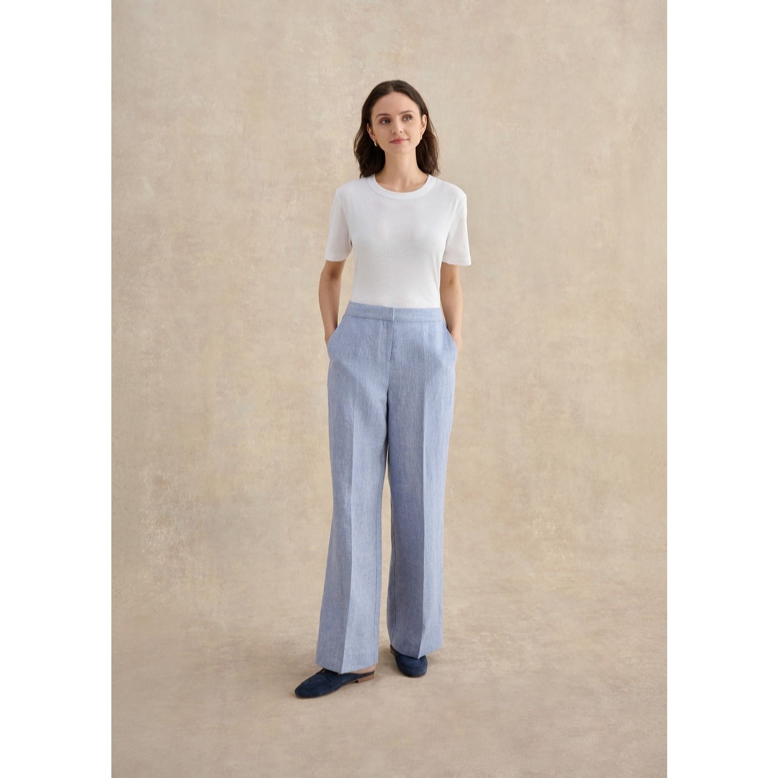 Hobbs London Blue White Estella Linen Trouser