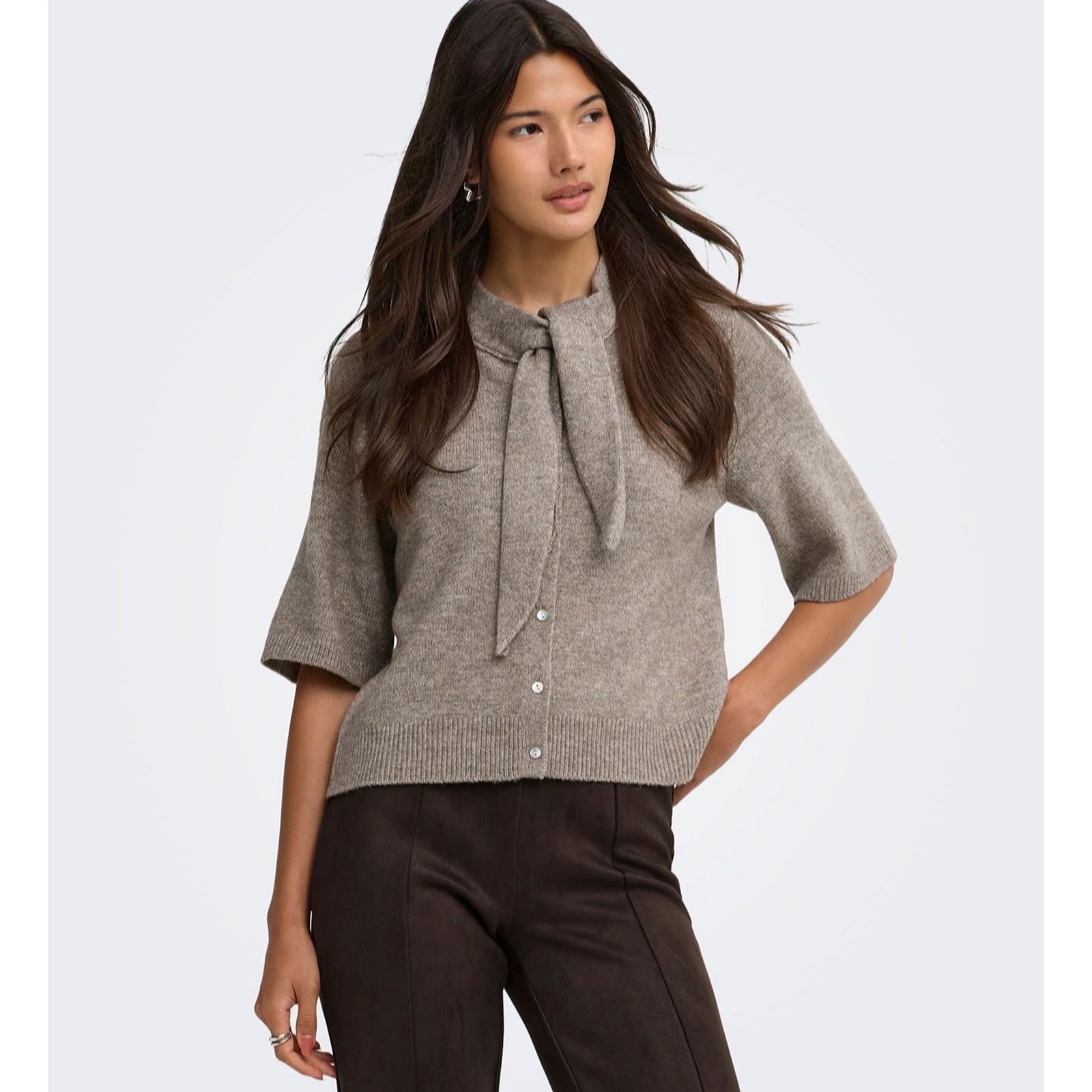 Only Lana Scarf Detail Short Sleeve Knitted Cardigan
