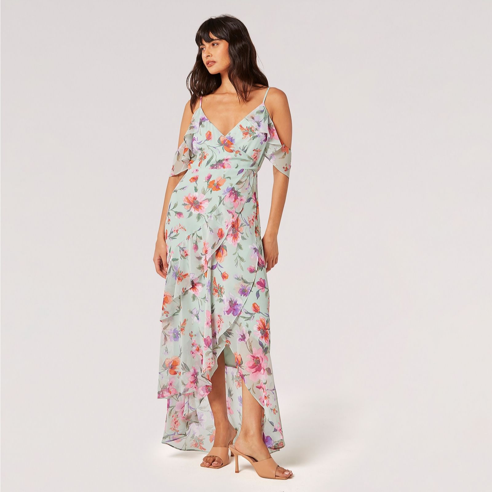 Apricot Watercolour Floral Dress