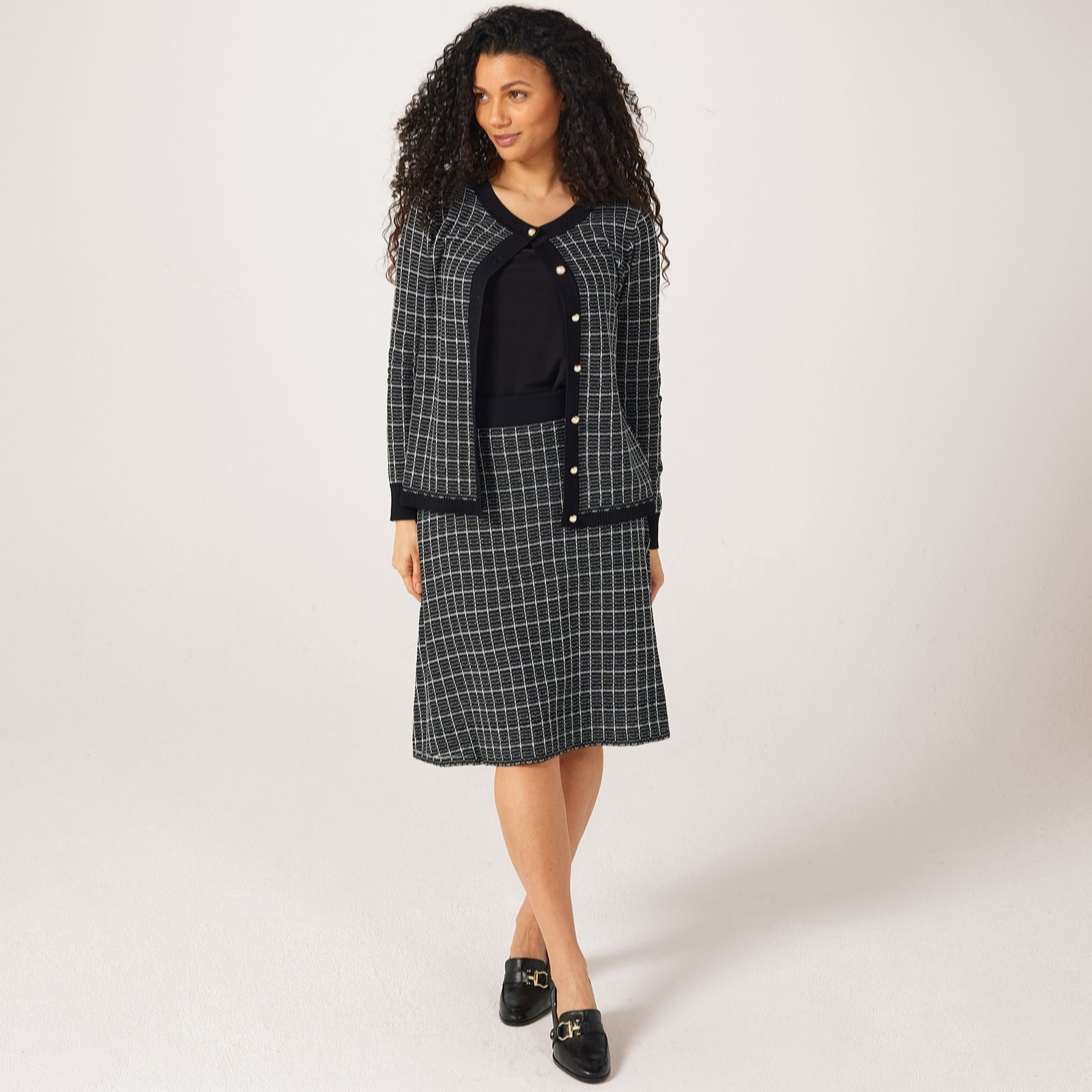 Nina Leonard Standard Knit Two Piece Cardigan & Matching A-Line Skirt