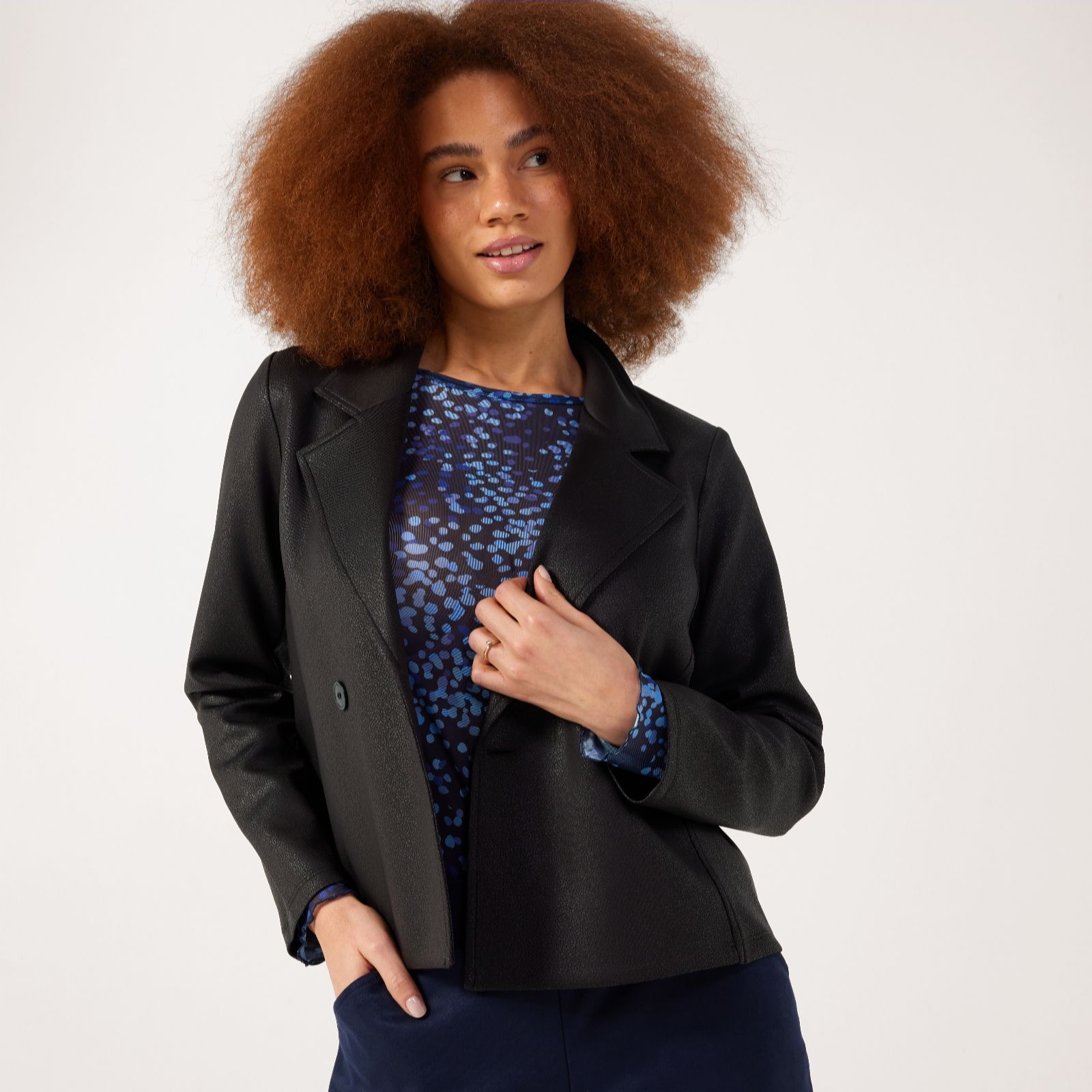 Kim & Co Black Croco Pleather Long Sleeve Double Brested Short Jacket