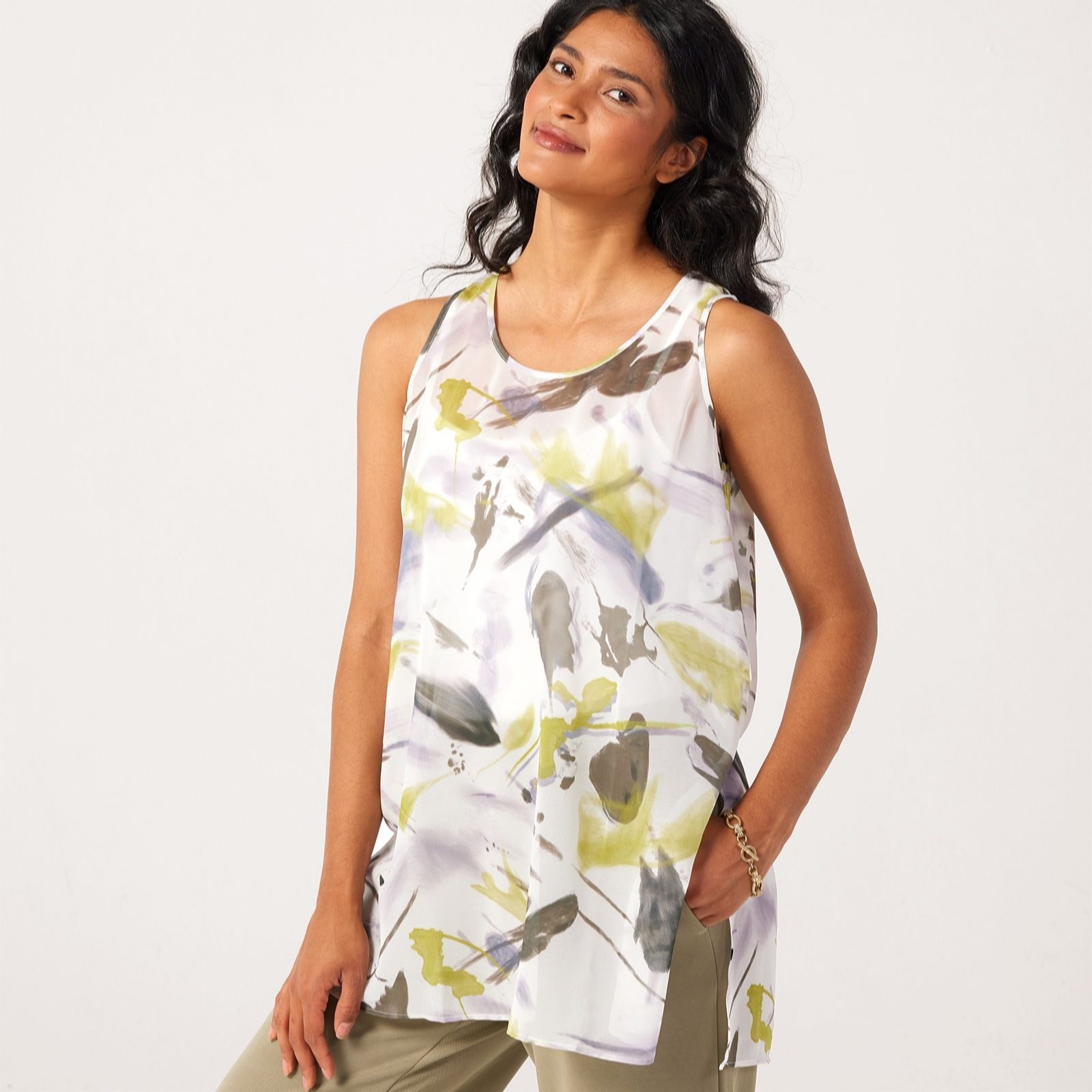 Marlawynne Caramel Layers Sleeveless Floaty Chiffon Tunic