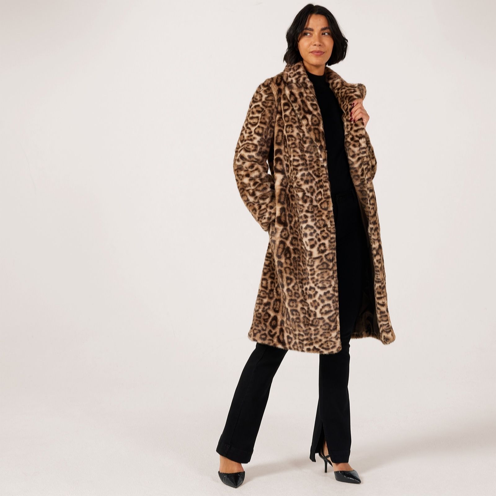 Helene Berman Classic Animal Faux Fur Full Length Single Breasted Coat