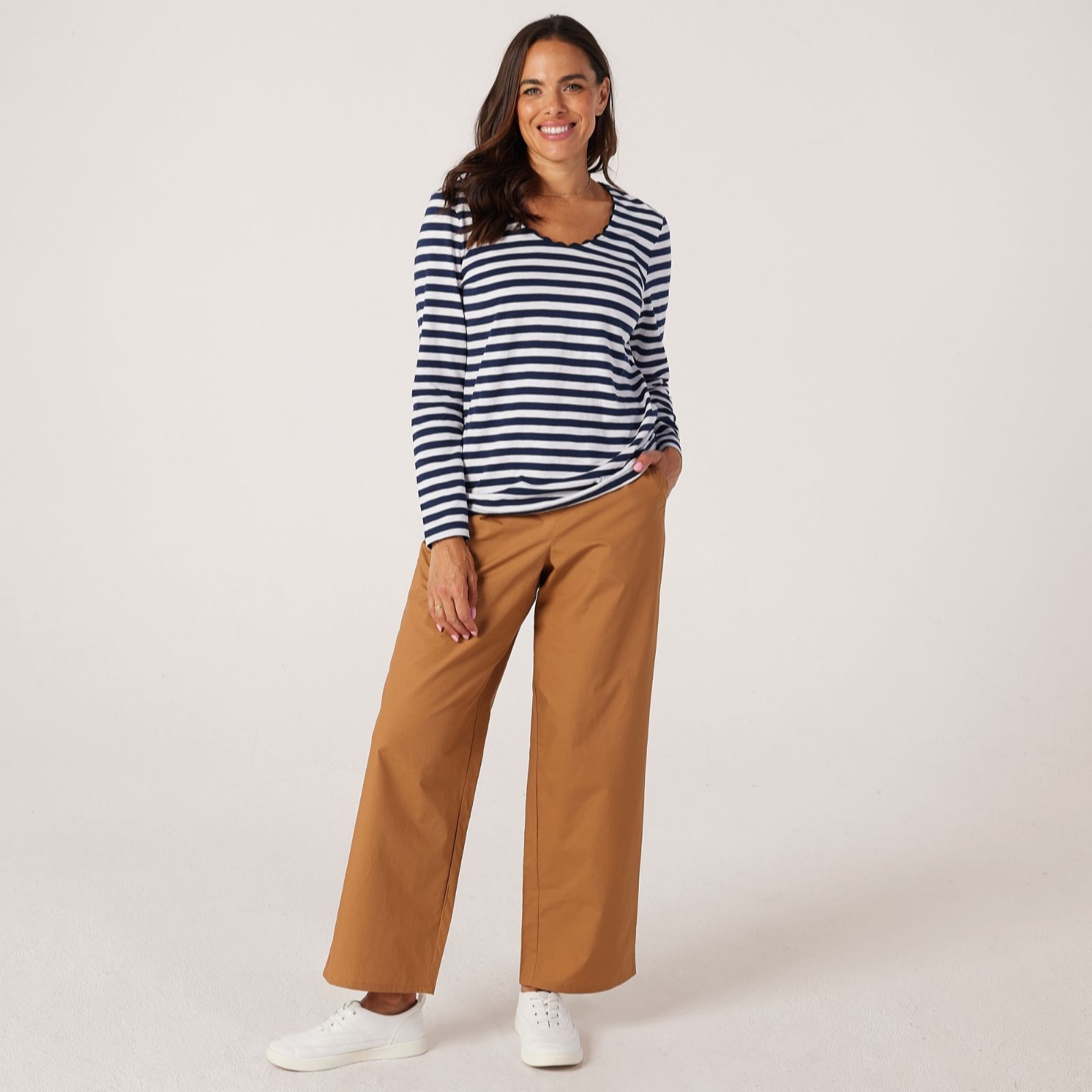 Denim & Co. Cotton Pull On Wide Leg Trouser Petite women's
