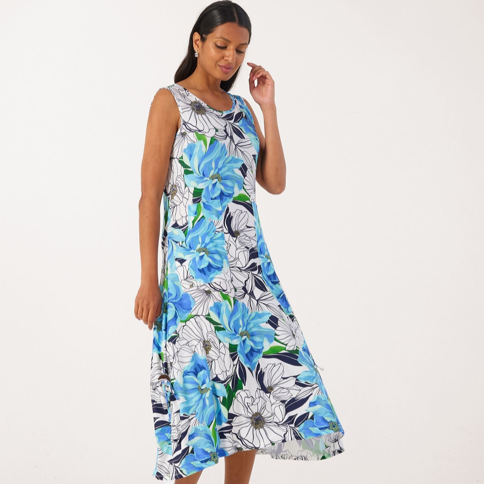 Nina Leonard Black,Red Sleeveless Midi Dress With Novelty Pocket