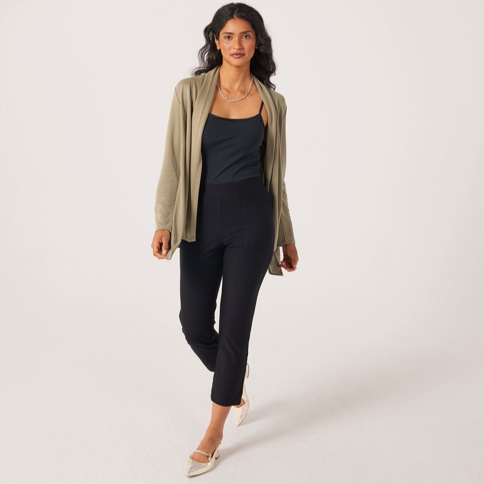 Marlawynne Caramel Layers Knit Crepe Straight Trousers