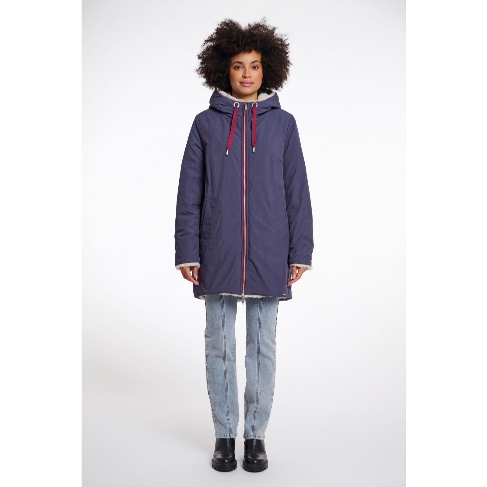 Rino & Pelle Navy Javin Reversible Hooded Coat With Faux Fur