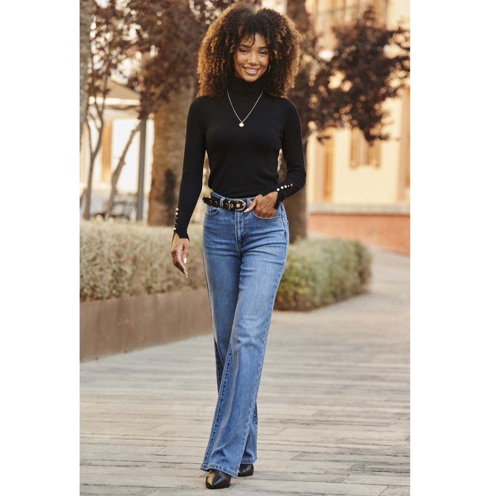 Sosandar Regular Slim Wide Leg Jean Medium Blue