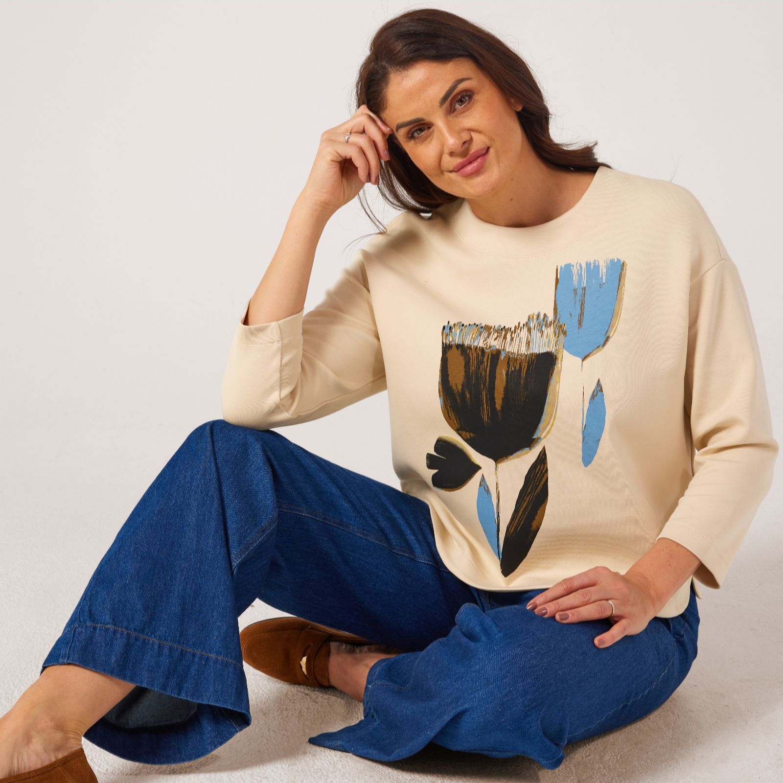 Masai Copenhagen Fog Desvon Neoprene Print Floral Sweatshirt