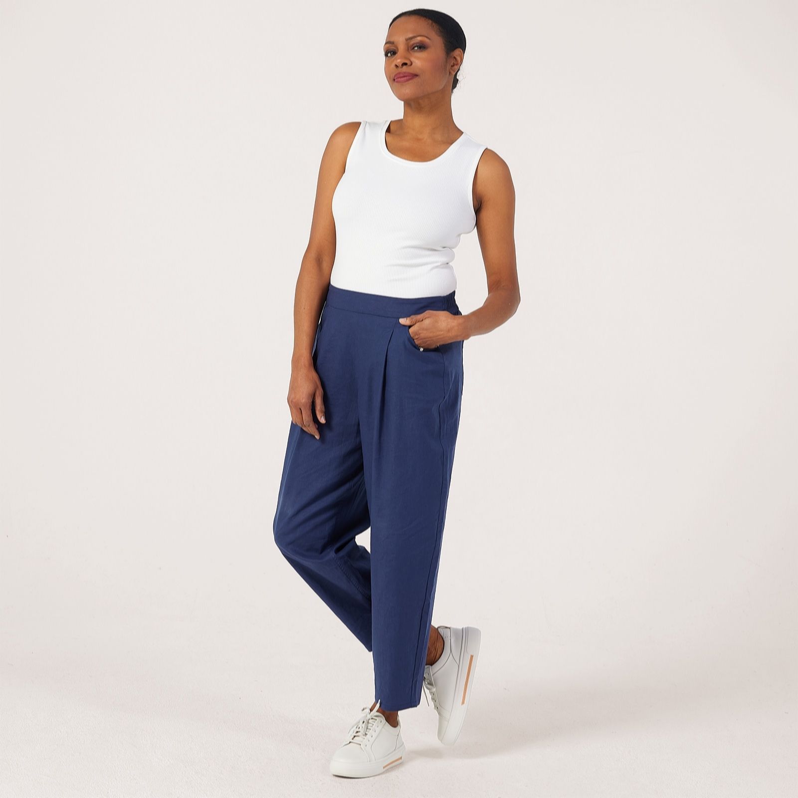 Ben De Lisi Navy Linen Barrel Trouser Petite
