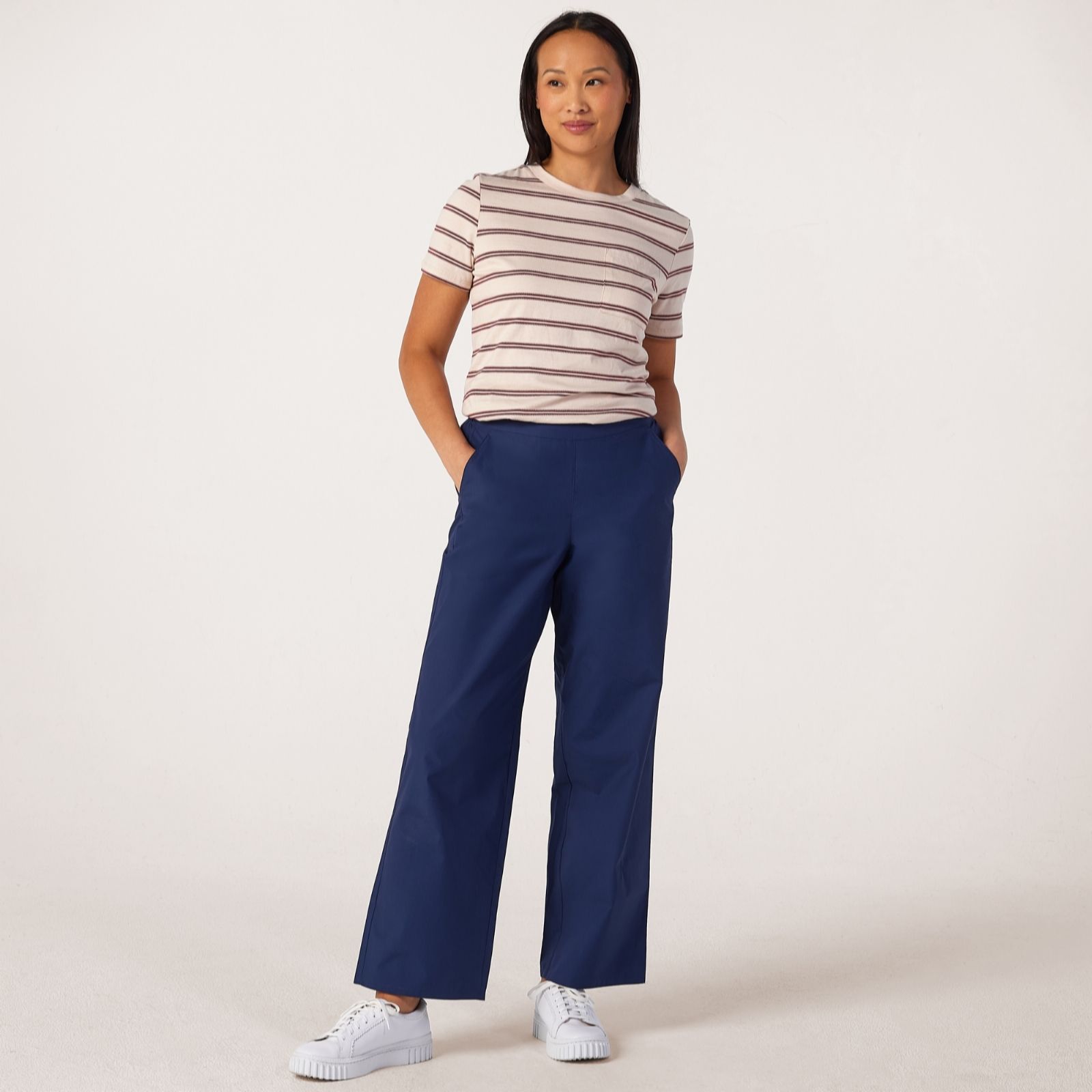 Denim & Co. Cotton Pull On Wide Leg Trouser Standard women's