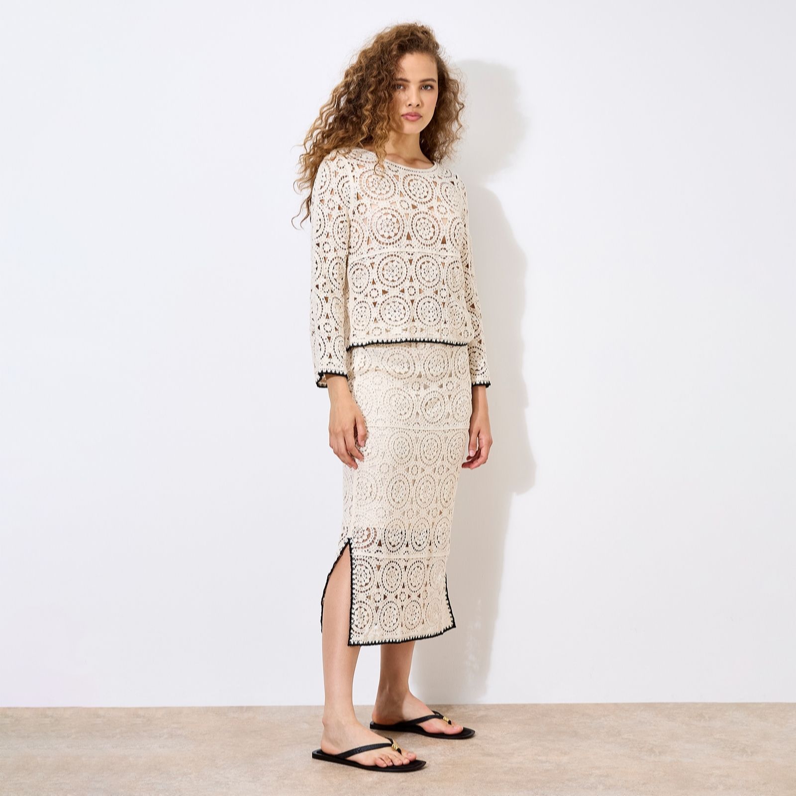 Apricot Circles Crochet Midi Skirt women's