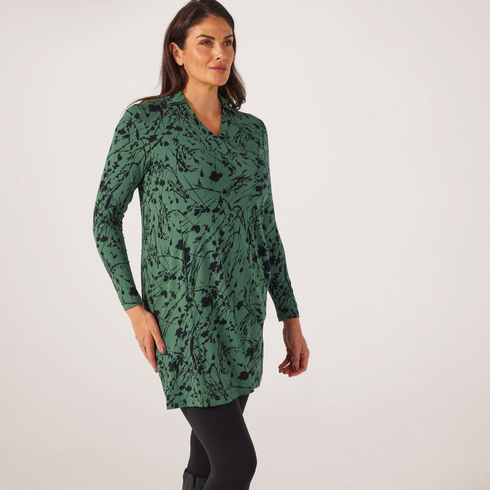 Masai Copenhagen Green Gavora Printed Jersey V Neck Tunic