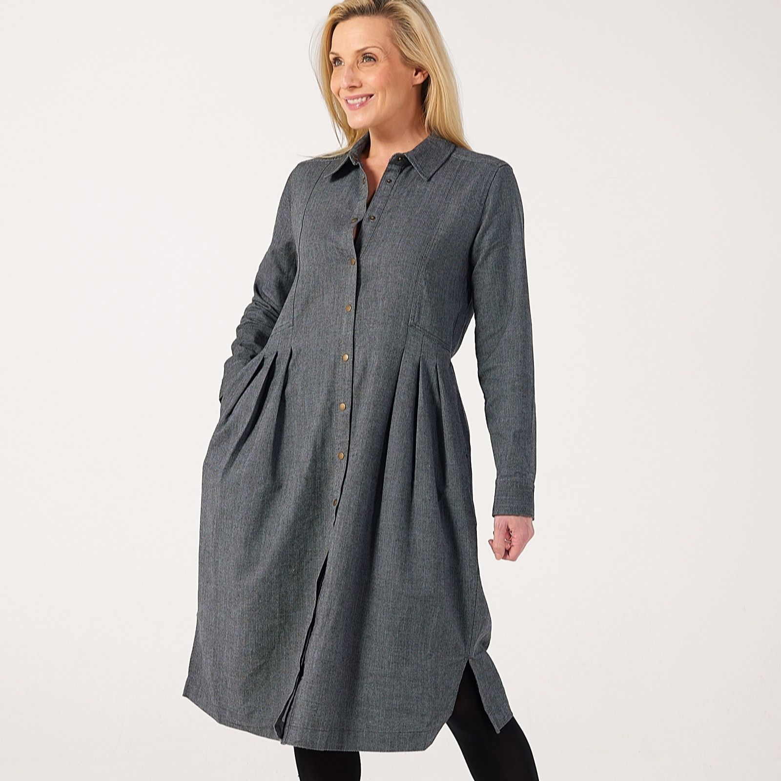 Masai Copenhagen Dark Denim Noveline Soft Denim With Stretch Shirt Style Dress