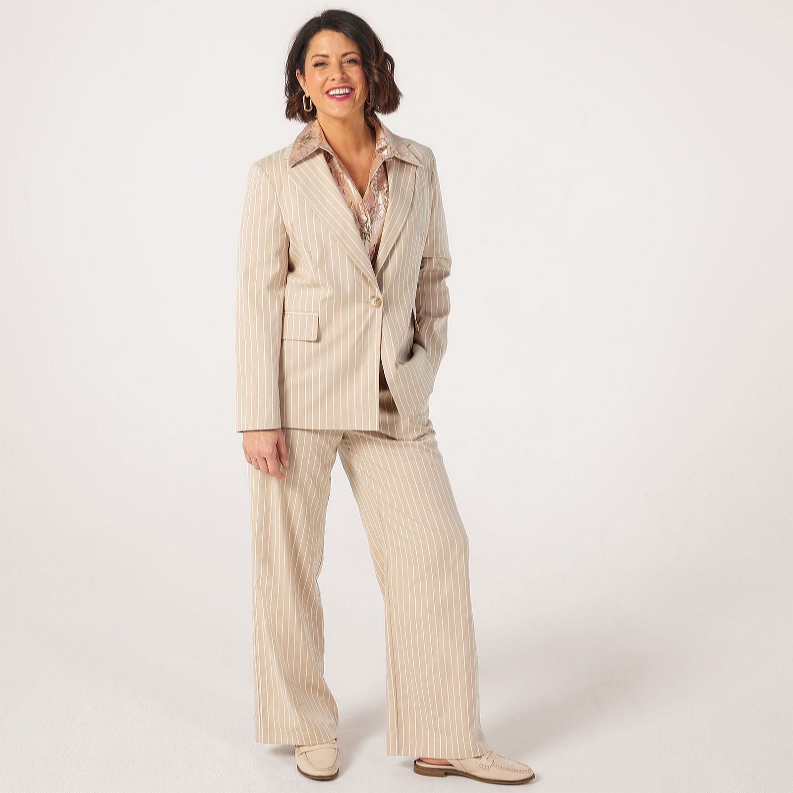 Helene Berman Blue X Katy Pinstripe Trouser With Stretch Waist