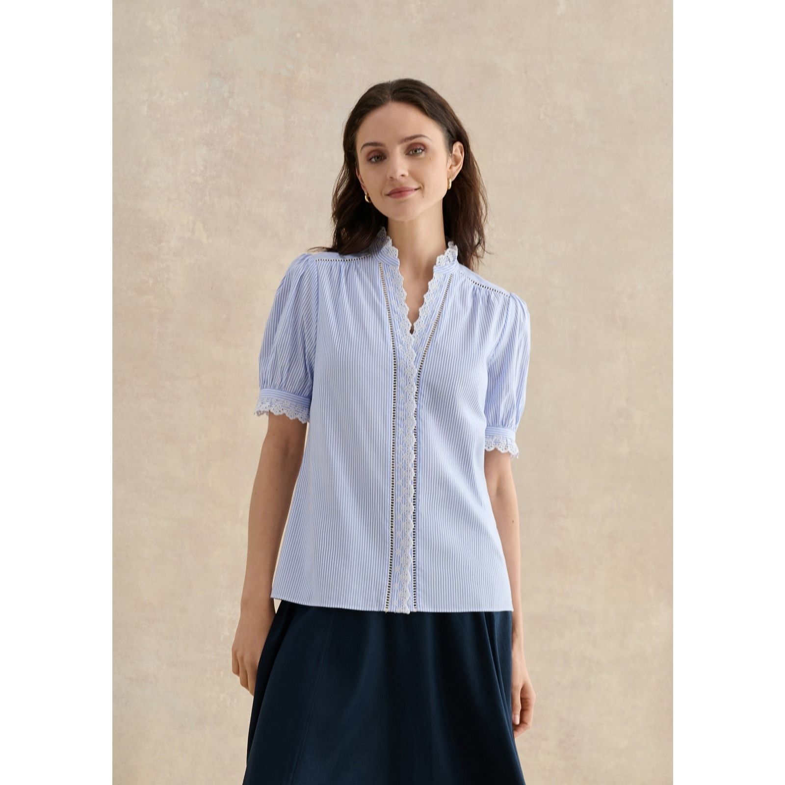 Hobbs London Women's Blue Ivory Naima Cotton Blend Blouse