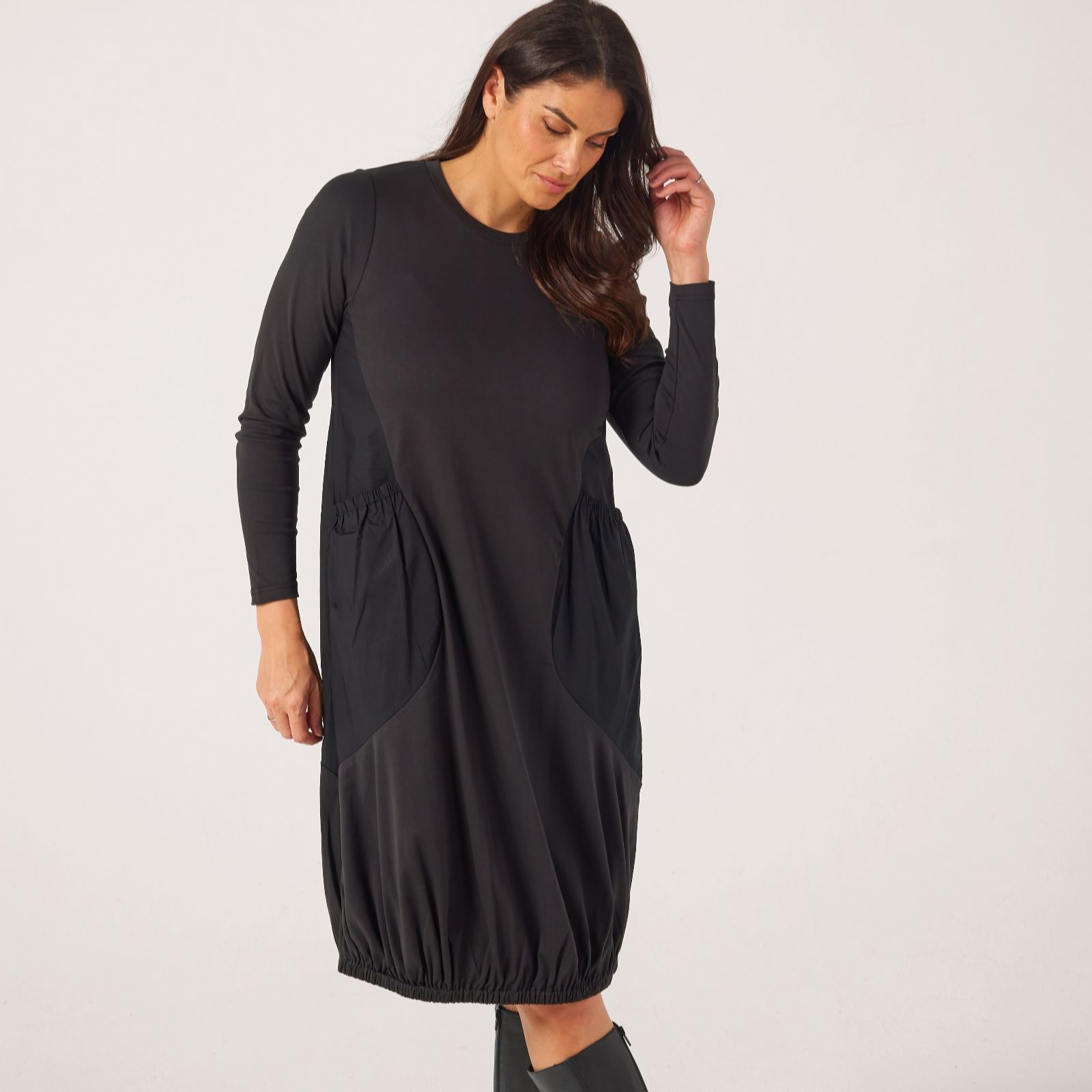 Masai Copenhagen Black Nyphira Mix Media Jersey Dress With Pockets