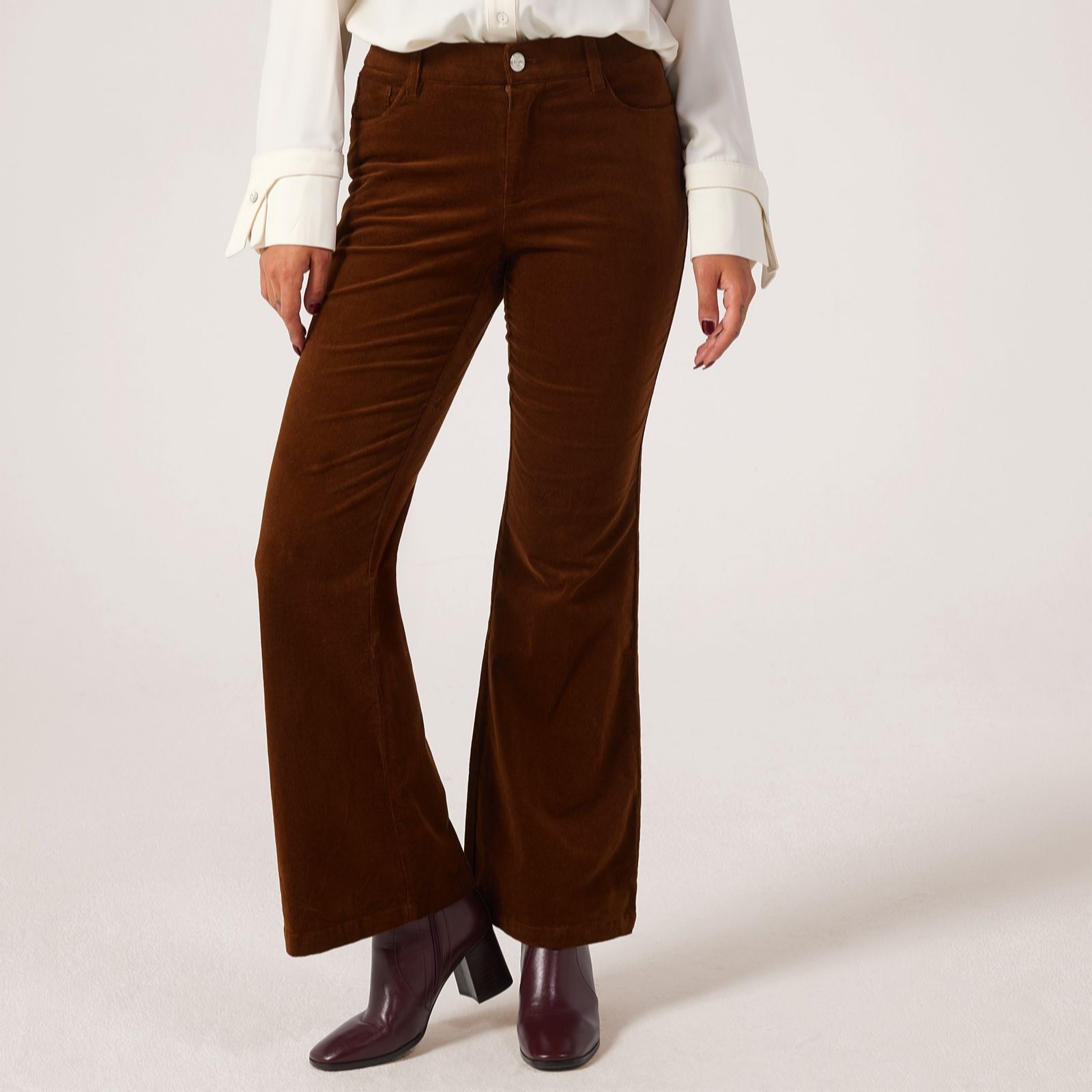 Marlawynne Navy Layers Stretch Corduroy Soft Flare Trousers