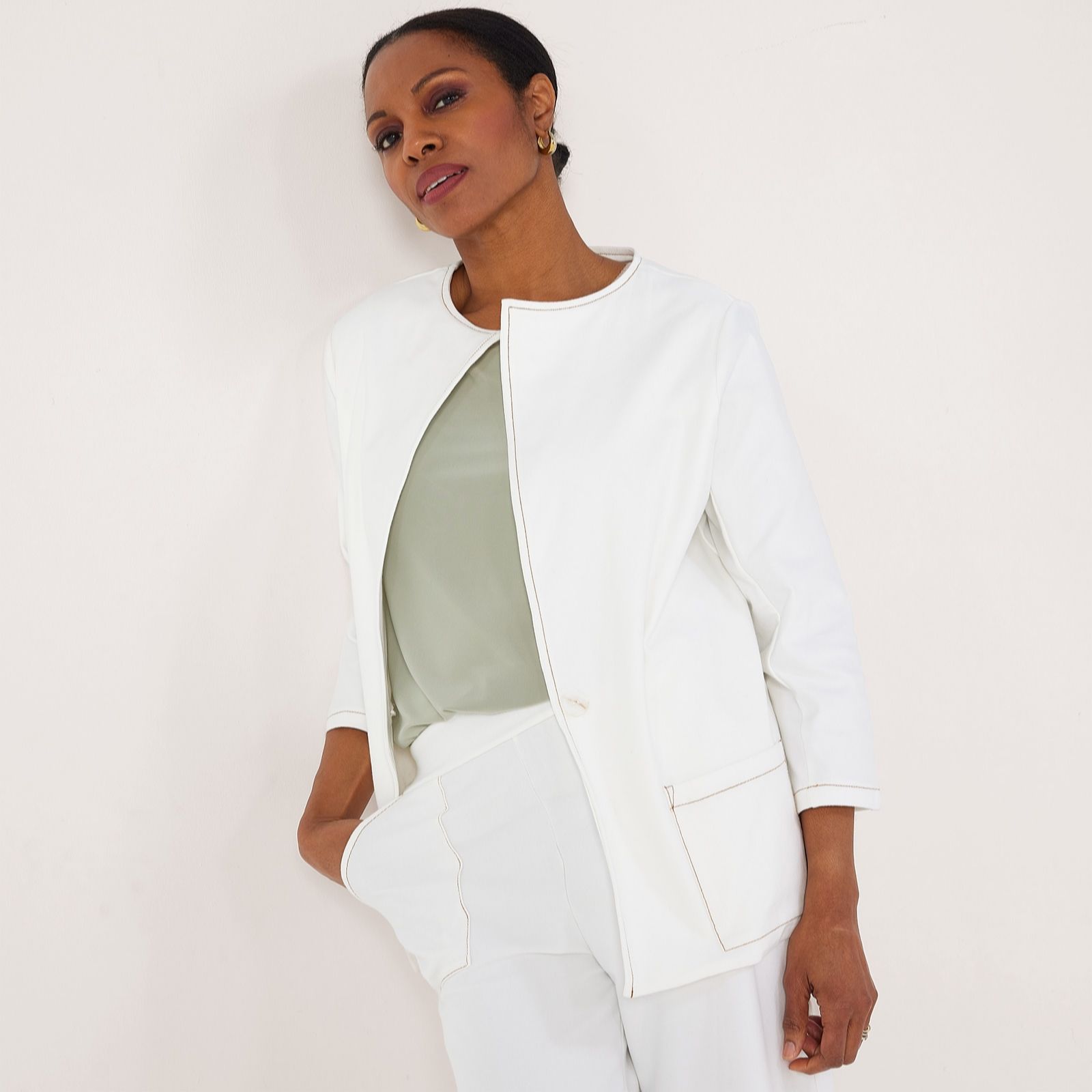 Kim & Co Celadon Deluxe Denim 3/4 Sleeve Jacket