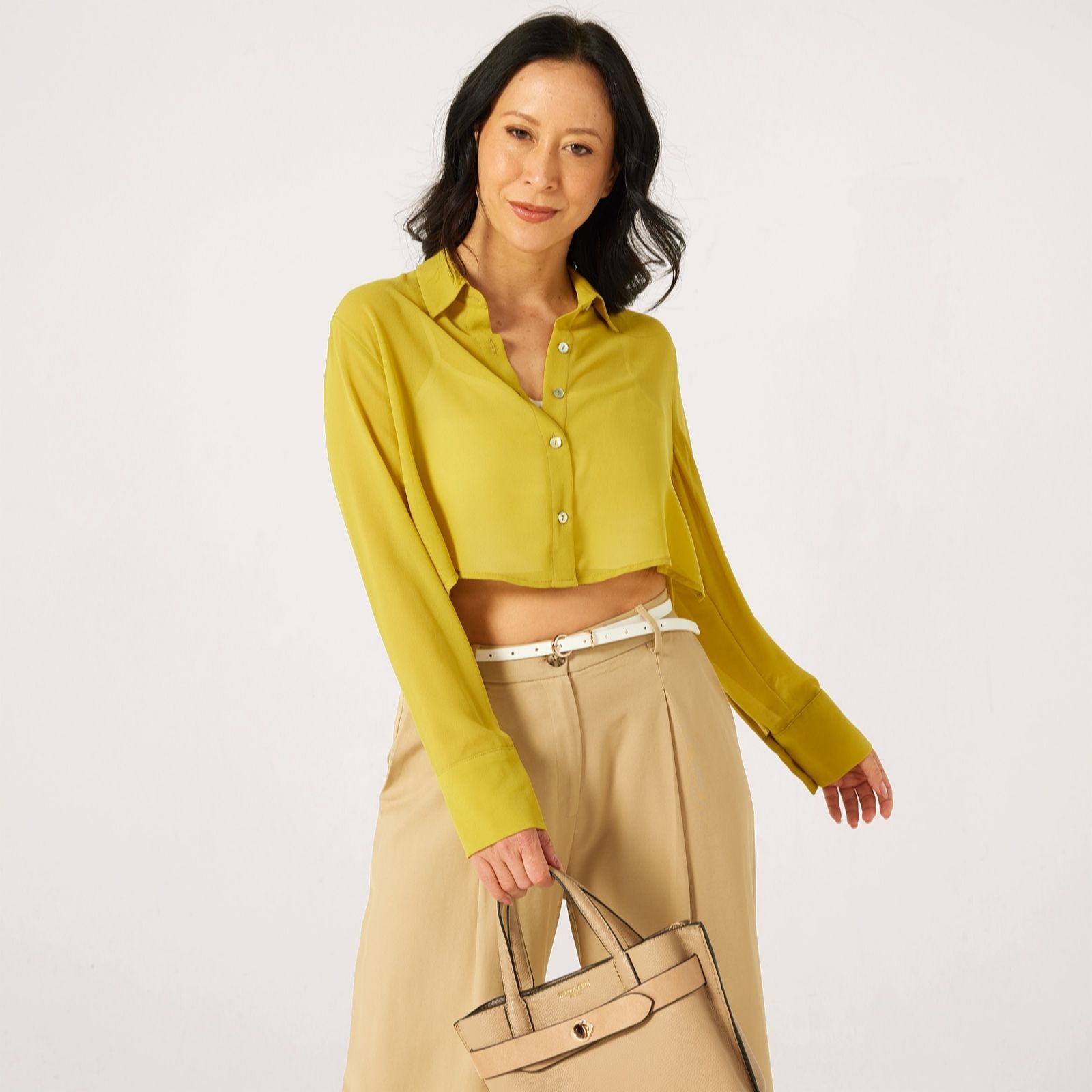 Marlawynne Black Layers Chiffon Cropped Shirt