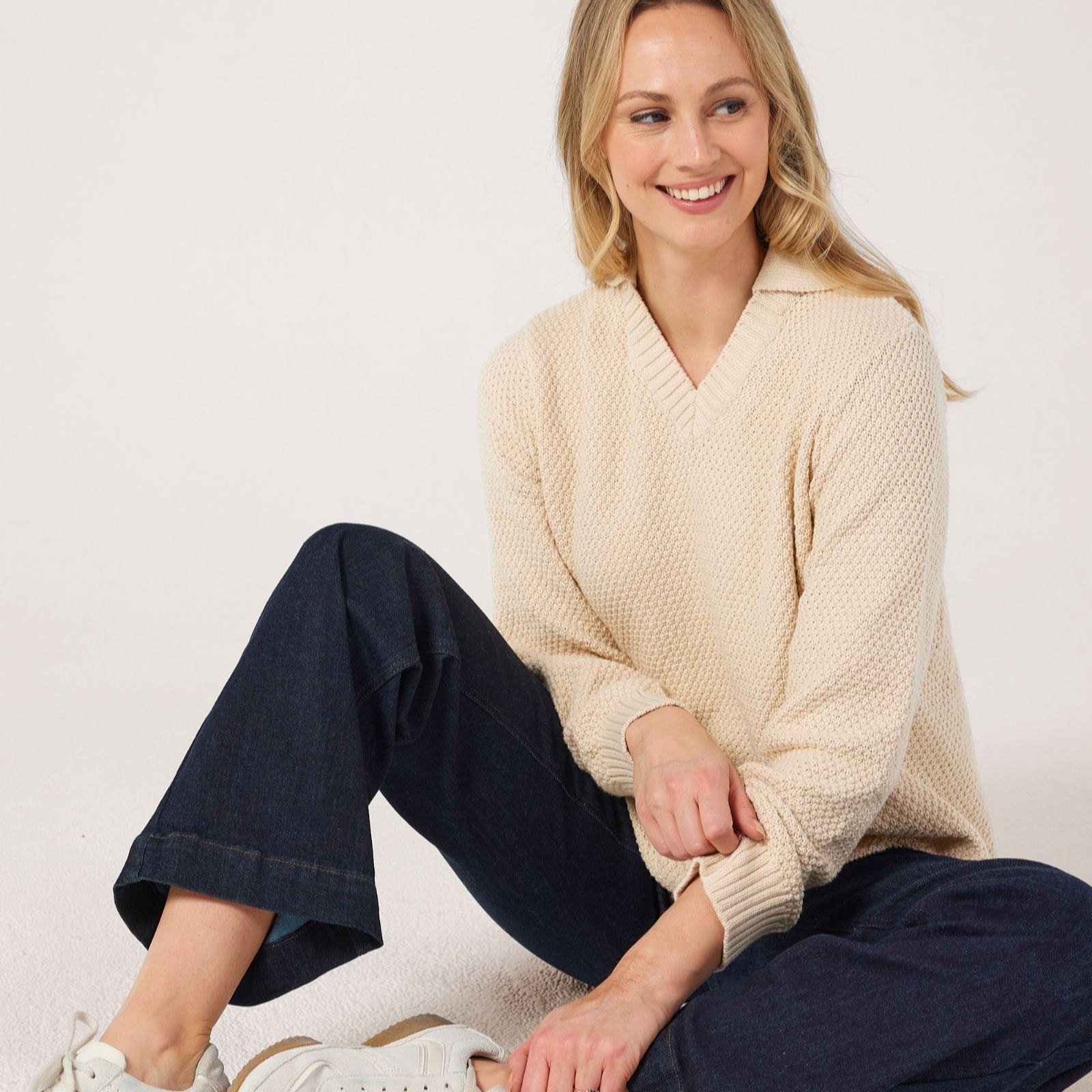 Masai Copenhagen Blue Florivelle Cotton Blend Knitted Moss Stitch Top