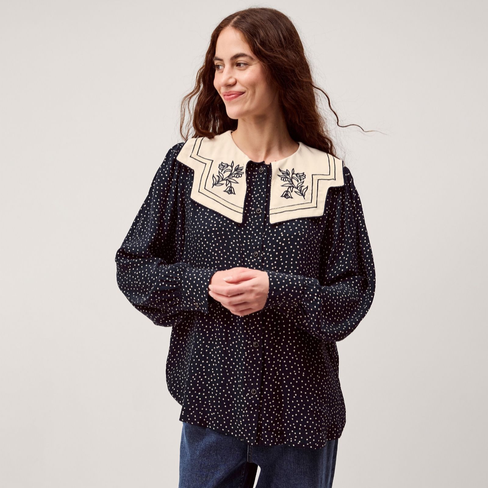 Monsoon Navy Ivy Collar Blouse