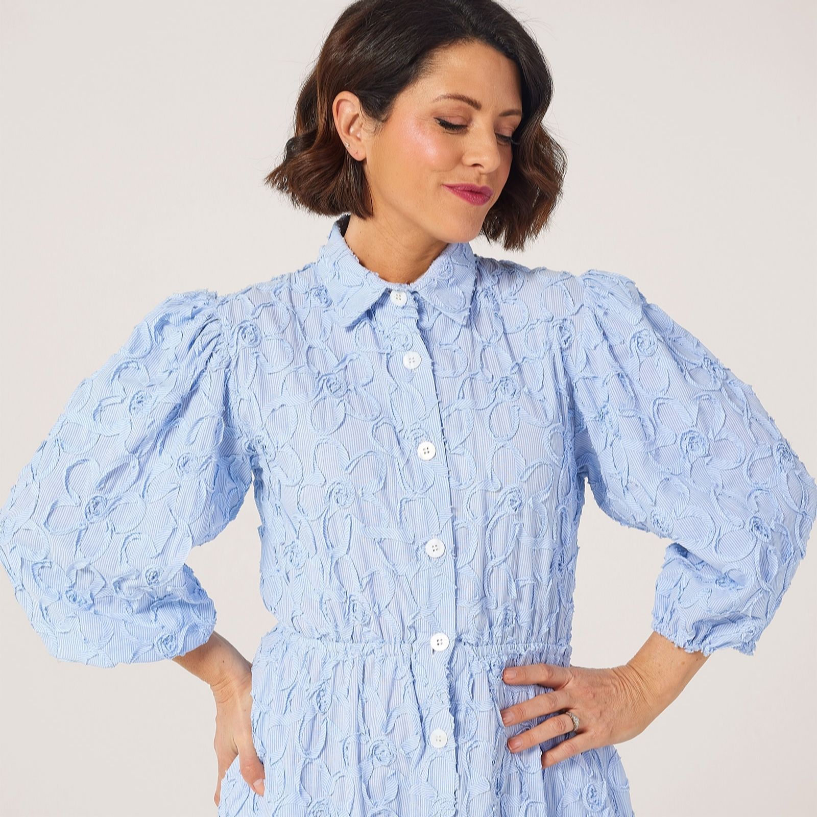 Helene Berman Blue X Katy Applique Floral Stripe Maxi Dress