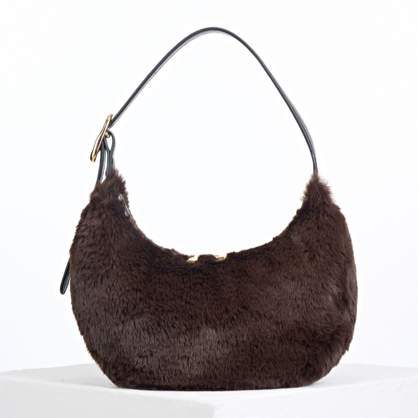 Luella Grey Women's Chocolate Faux Fur Blythe Textured Scoop Shoulder Bag