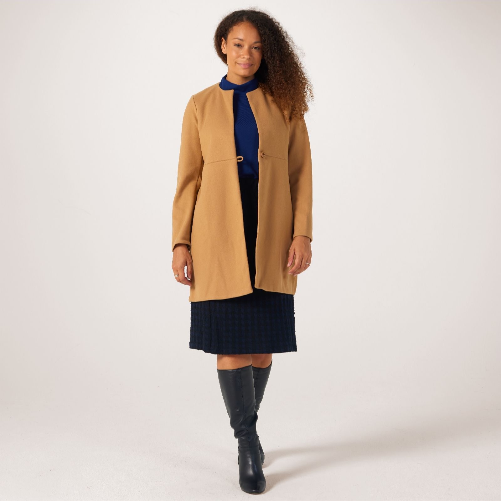 Kim & Co Cashmere Look Long Light Coat Button Closure