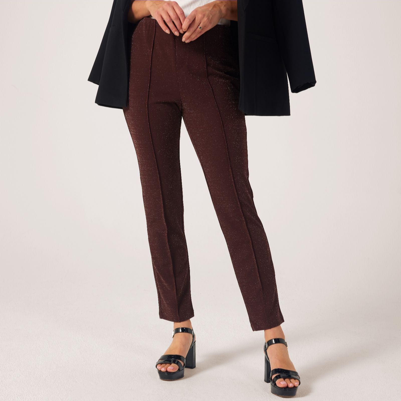 Nina Leonard Lurex Narrow Leg Trousers