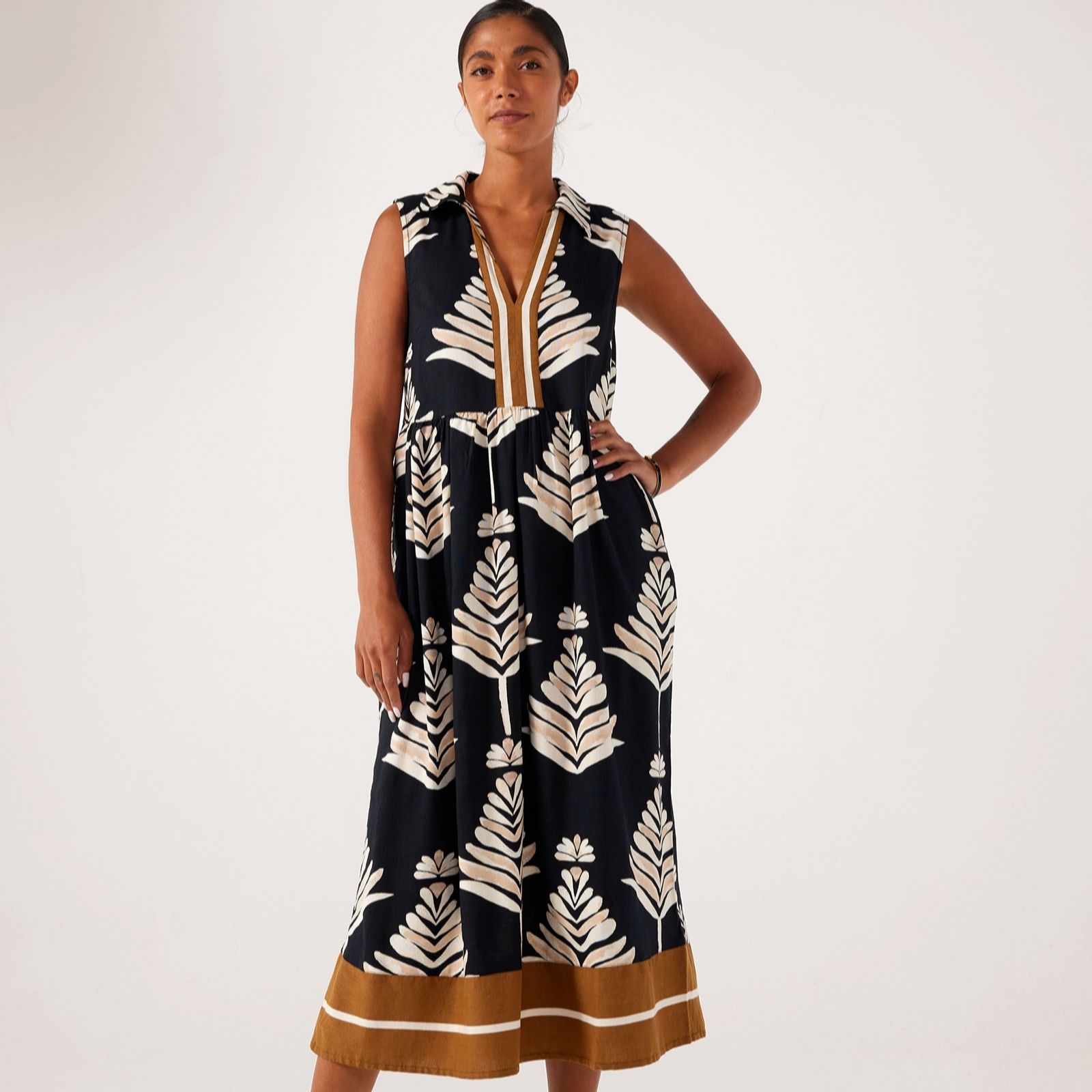 Monsoon Pamela Linen Blend Midi Dress women's