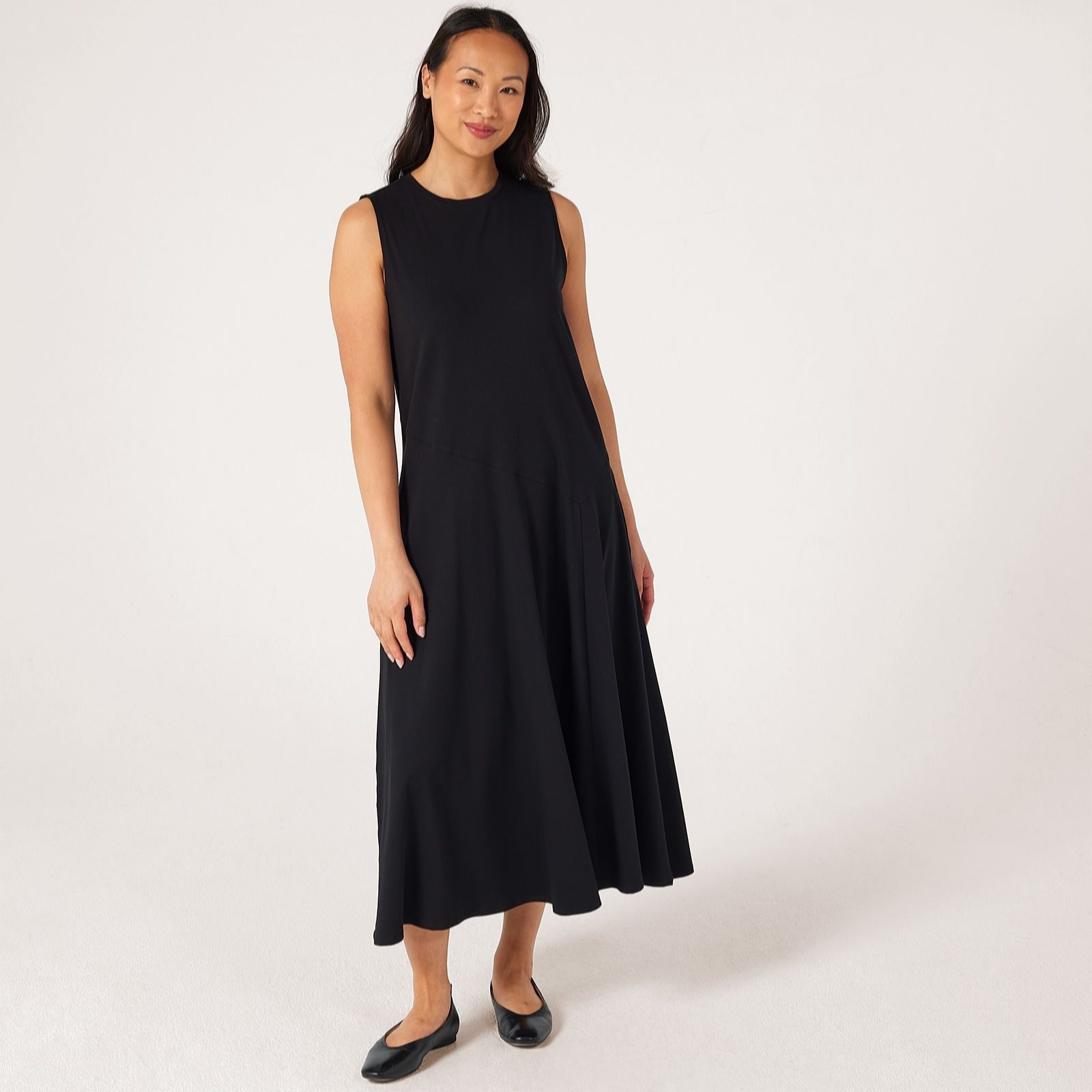 Marlawynne Black Layers Cotton Span Jersey Sleeveless Midi Dress