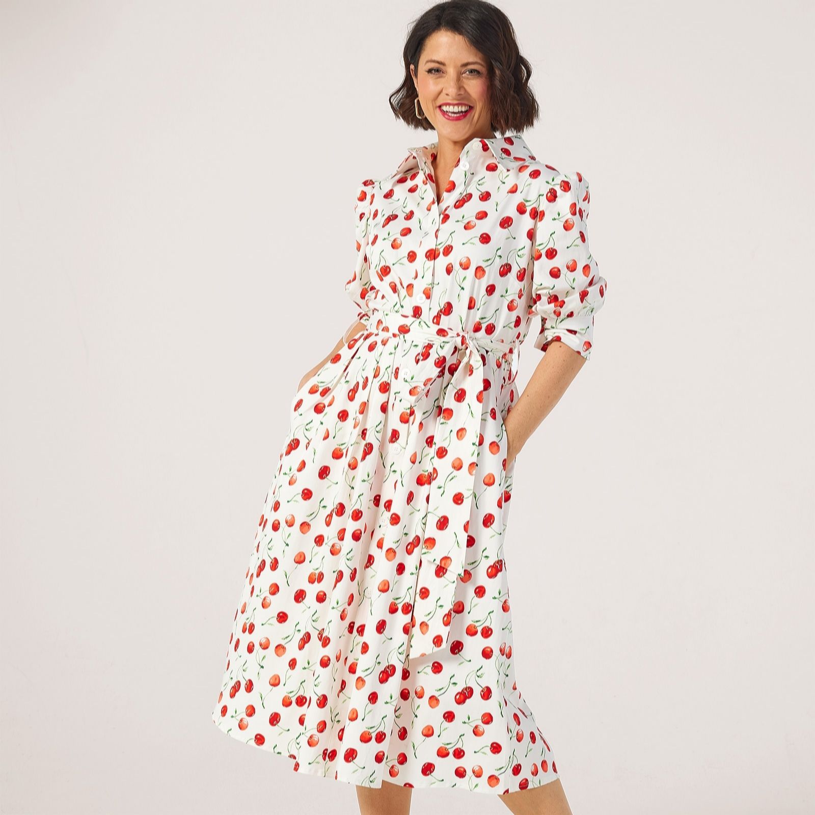 Helene Berman Cherry X Katy Cotton Stretch Shirt Dress