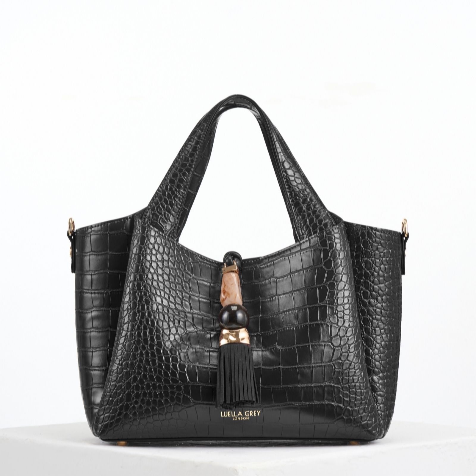 Luella Grey Women's Black Croc Etta Small Tote Bag