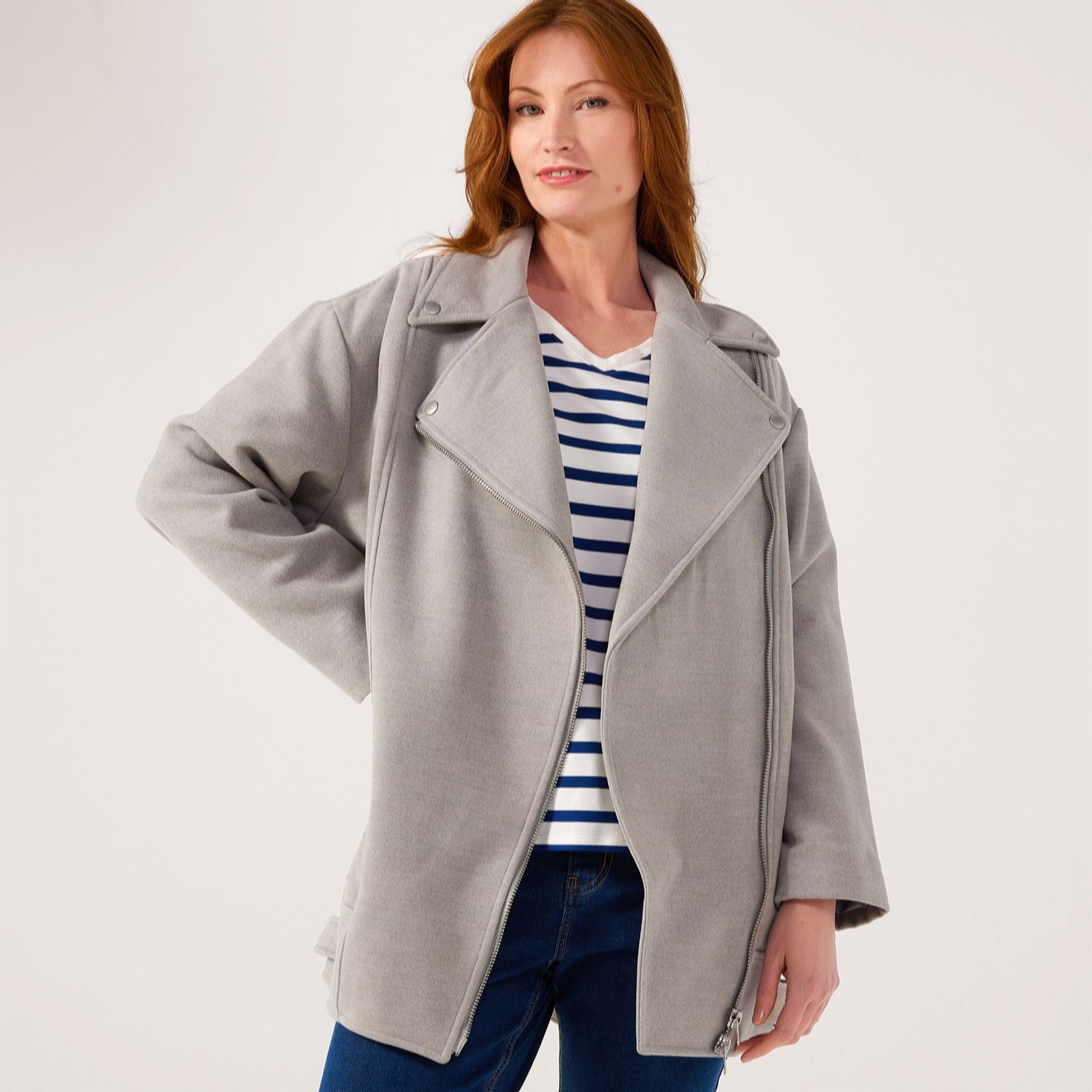 Marlawynne Black Collection Melton Feel Zip Aviator Jacket