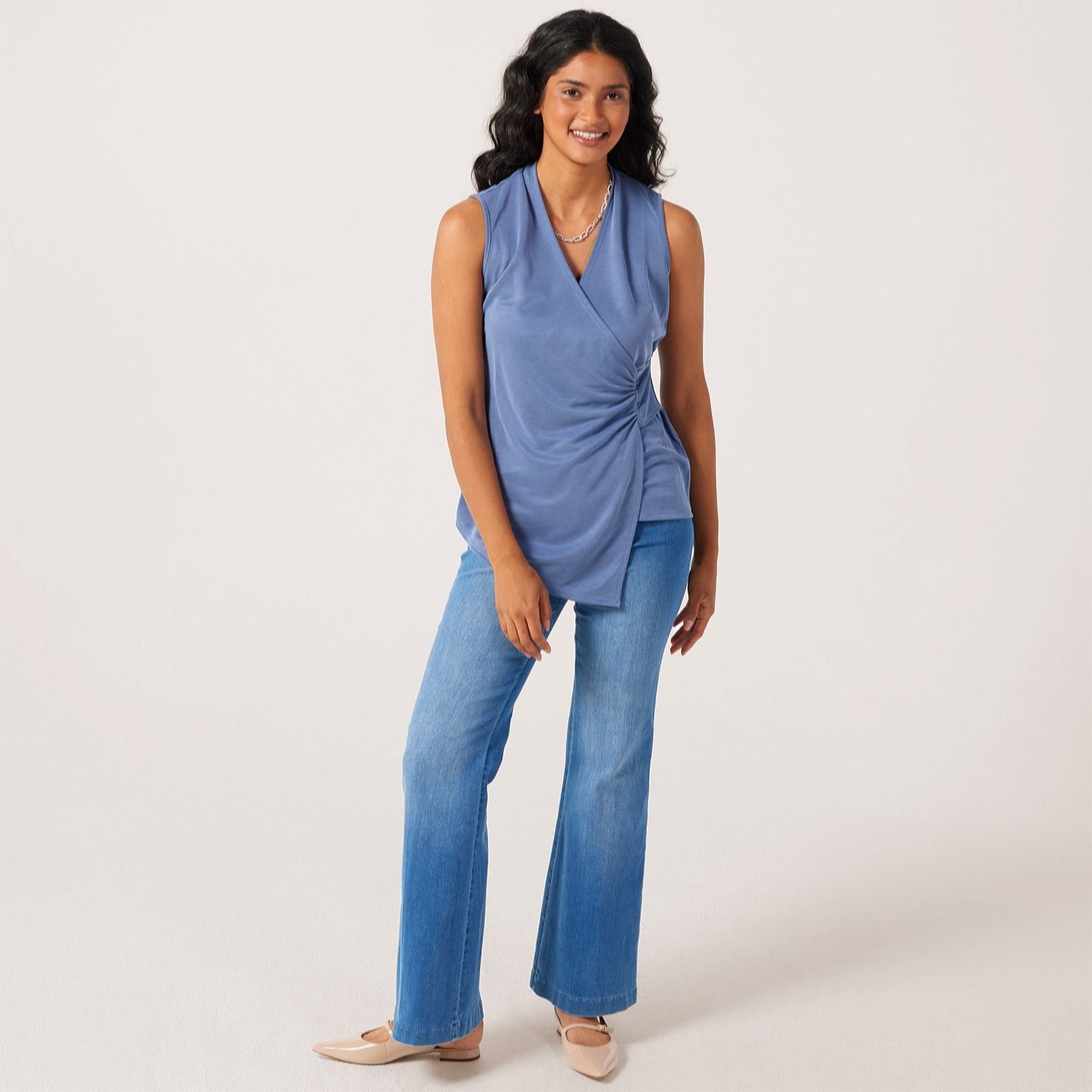 Marlawynne Chambray Collection Light Sueded Jersey Twist Waist Top