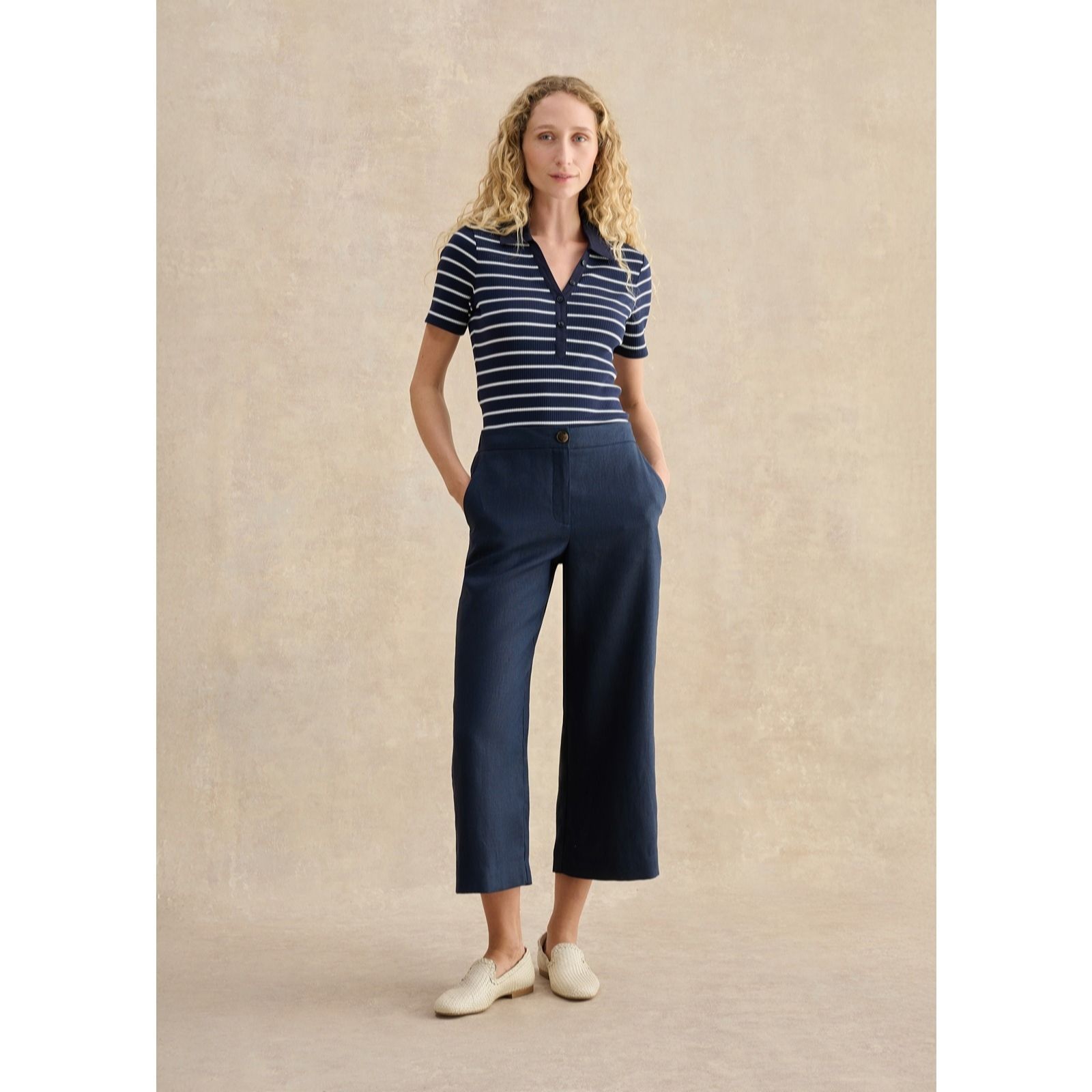 Hobbs London Navy Lillie Linen Trouser