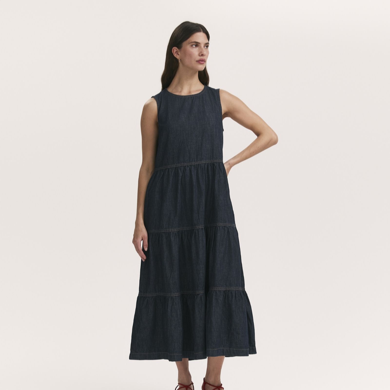 Finery Indigo London Essie Denim Tiered Midi Dress