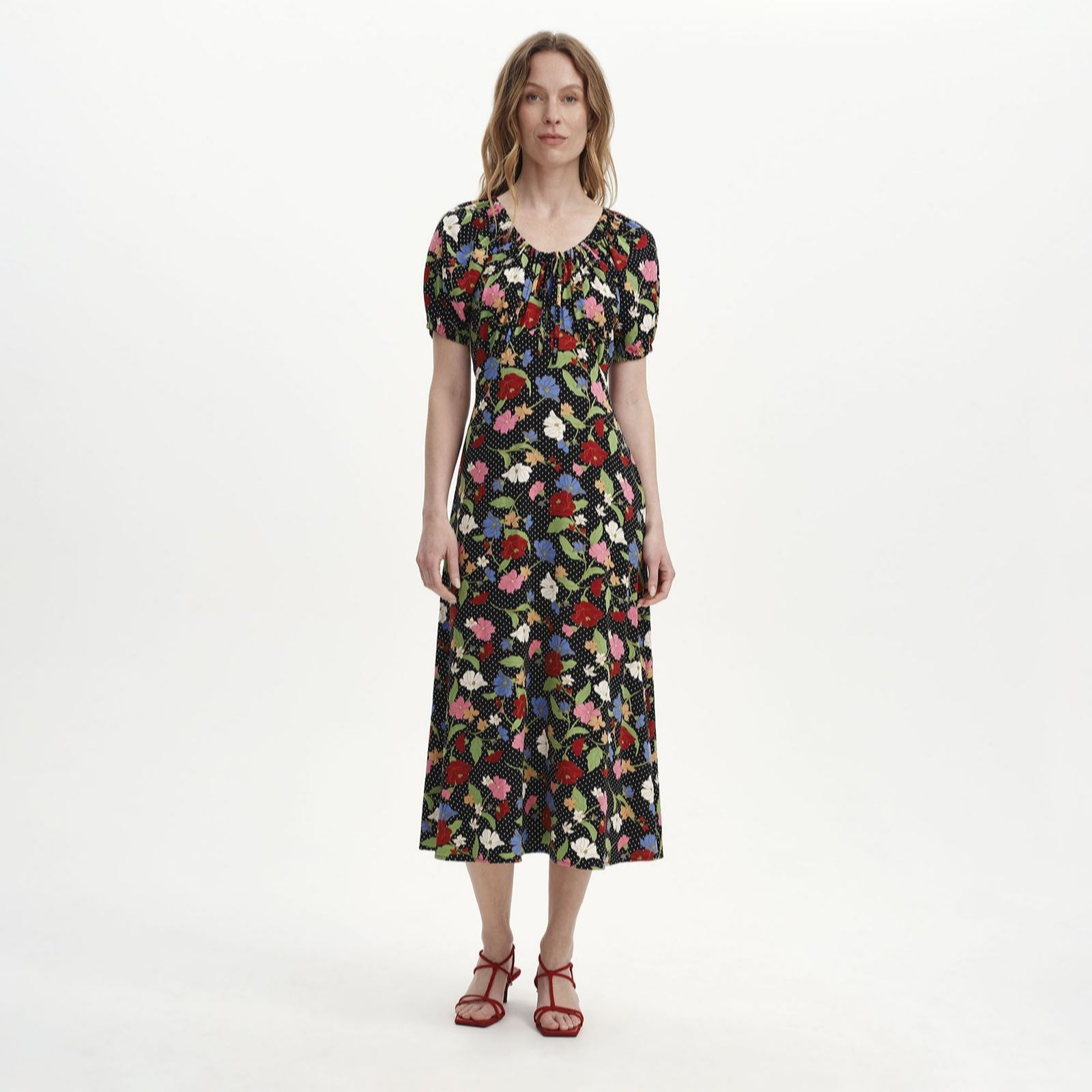 Finery London Jada Floral Print Dress with Puff Sleeve Petite women's