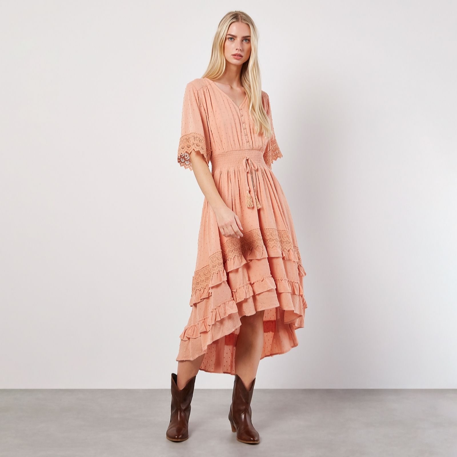 Apricot Crochet High Low Dress