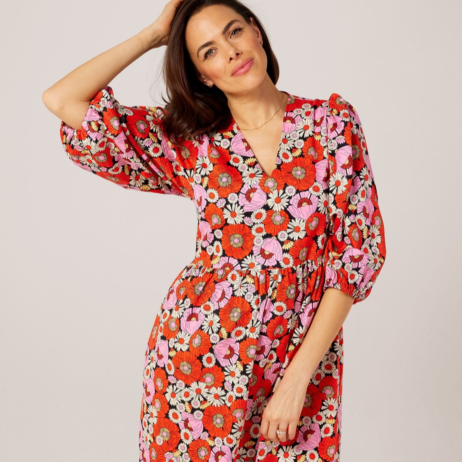 Helene Berman V Neck Printed Floral Dress