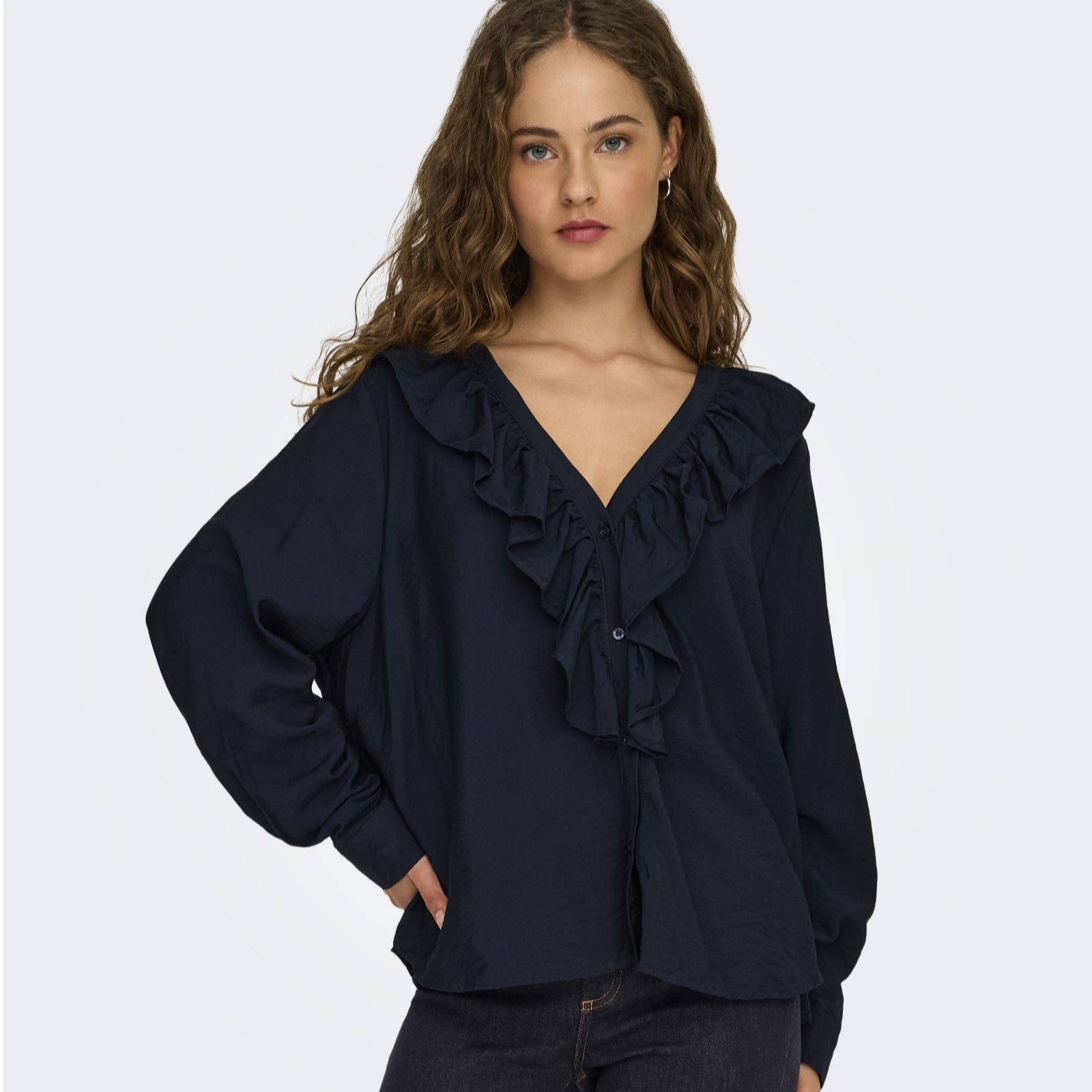 Jdy Birch Evie V-Neck Frill Shirt