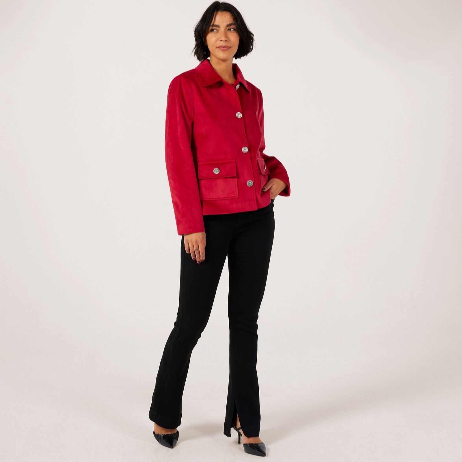 Helene Berman Black Velvet Jacket With Crystal Cluster Buttons