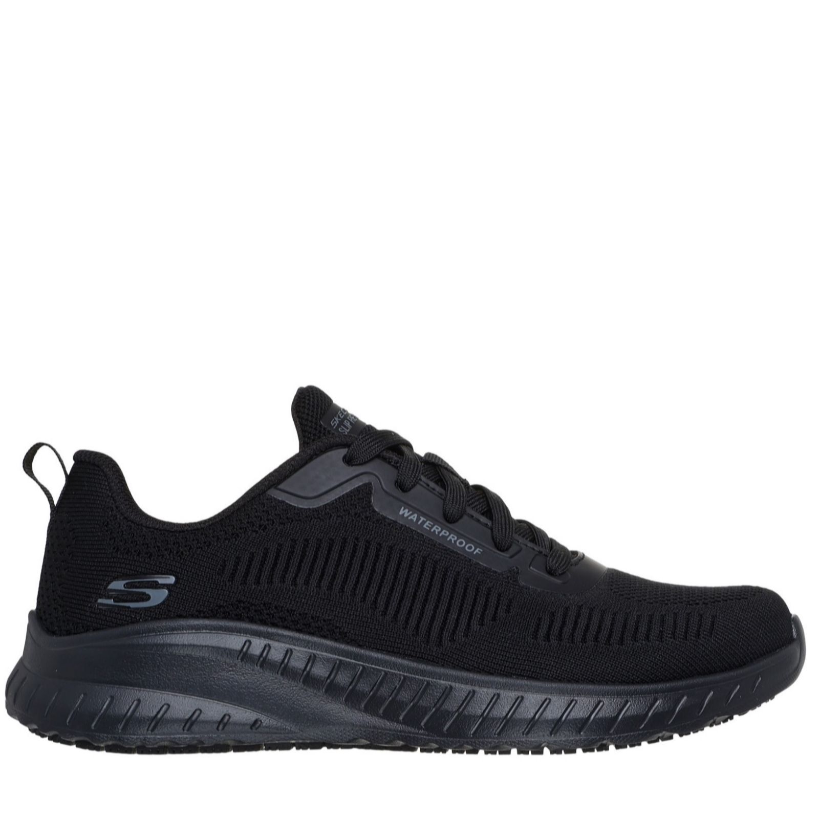 Skechers Women's Work Slip-Resistant Waterproof: Squad Chaos - Awoa Sneaker in Black, Size 8 | Textile/Synthetic, Vegan