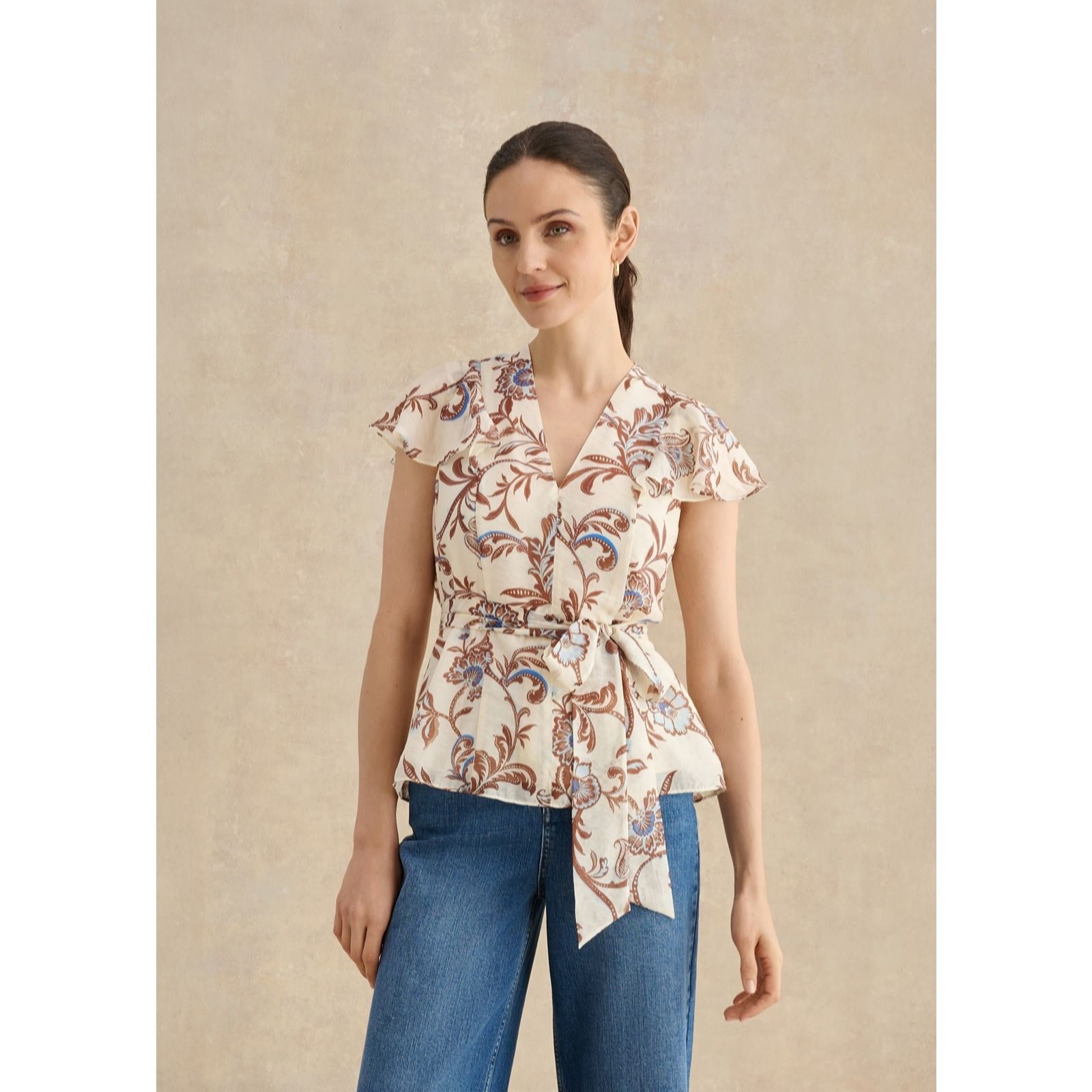 Hobbs London Cream Multi Gabriella Top