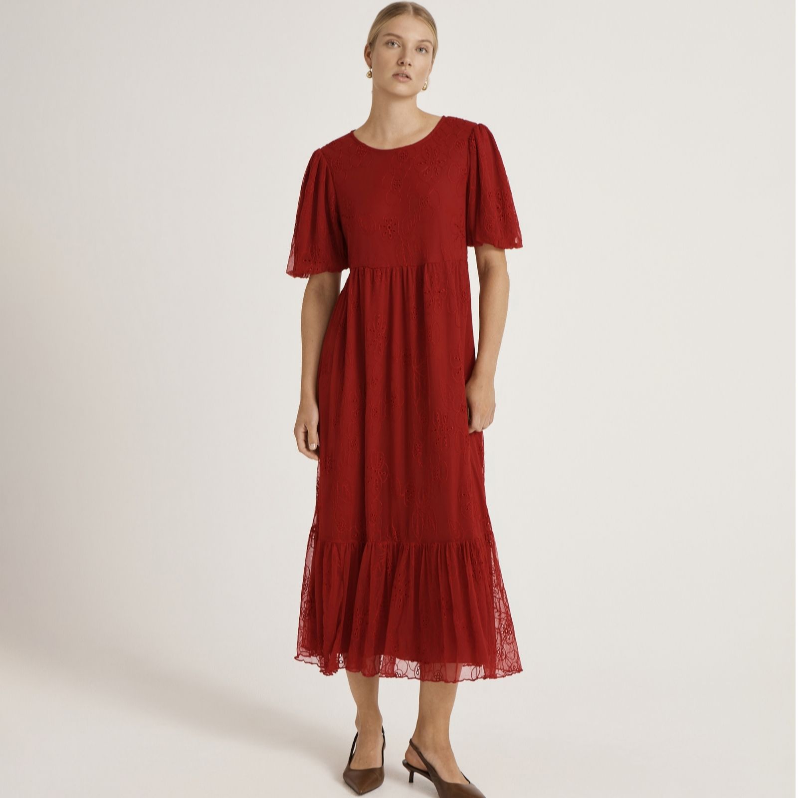 Finery London Yasmine Mesh Stretch Jersery Tiered Midi Dress women's