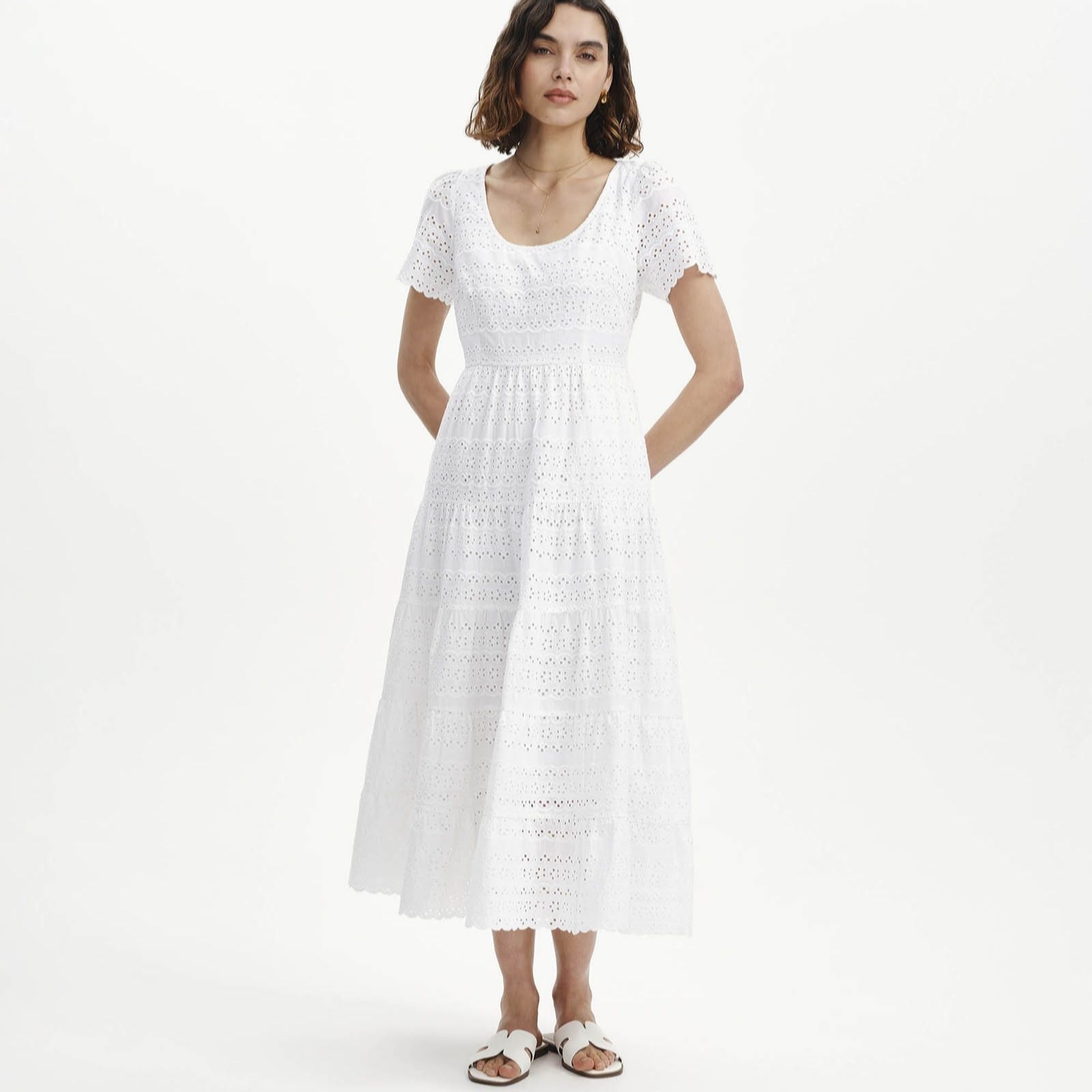Finery Navy London Jemma Cotton Broderie Tiered Dress Standard